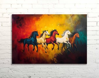 Colorful Abstract Horses Canvas Print: Modern Equestrian Wall Art
