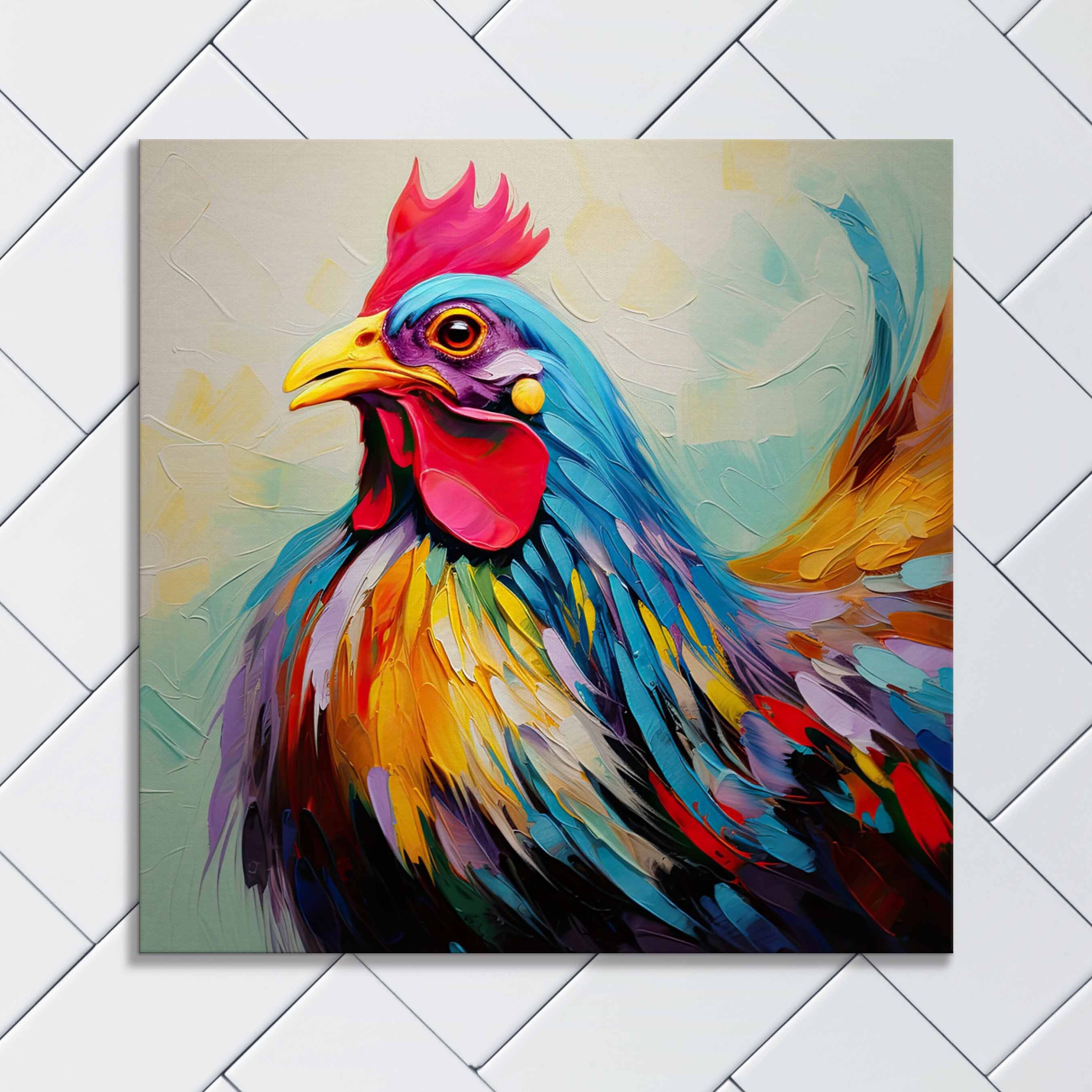 Abstract Hen Canvas Print: Vibrant Farm Animal Portrait