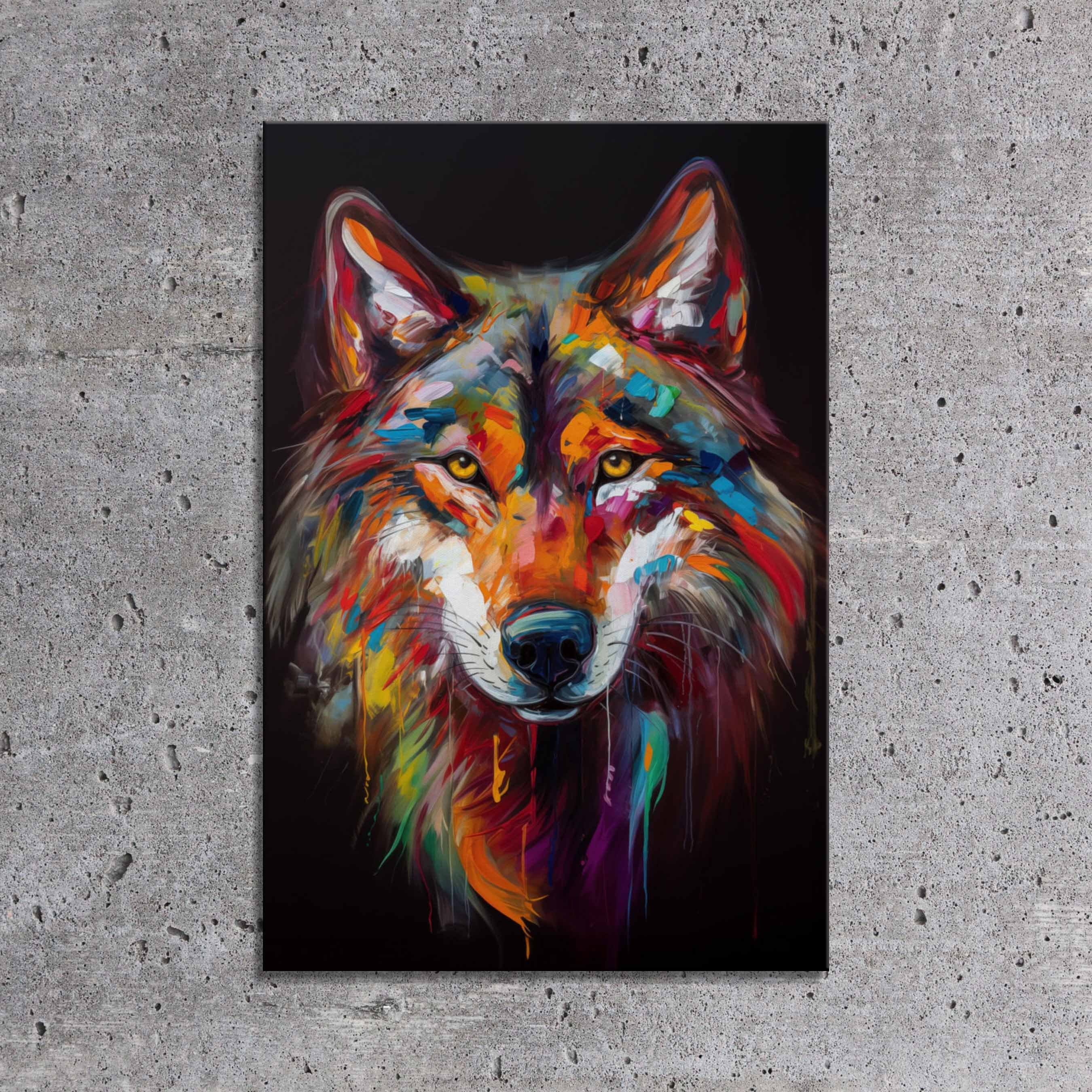 Electric Colors Wolf Portrait: Vivid Wildlife Canvas Print
