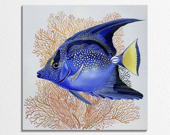 Blue Fish Coral Reef Canvas Print: Coastal Living Room Wall Art
