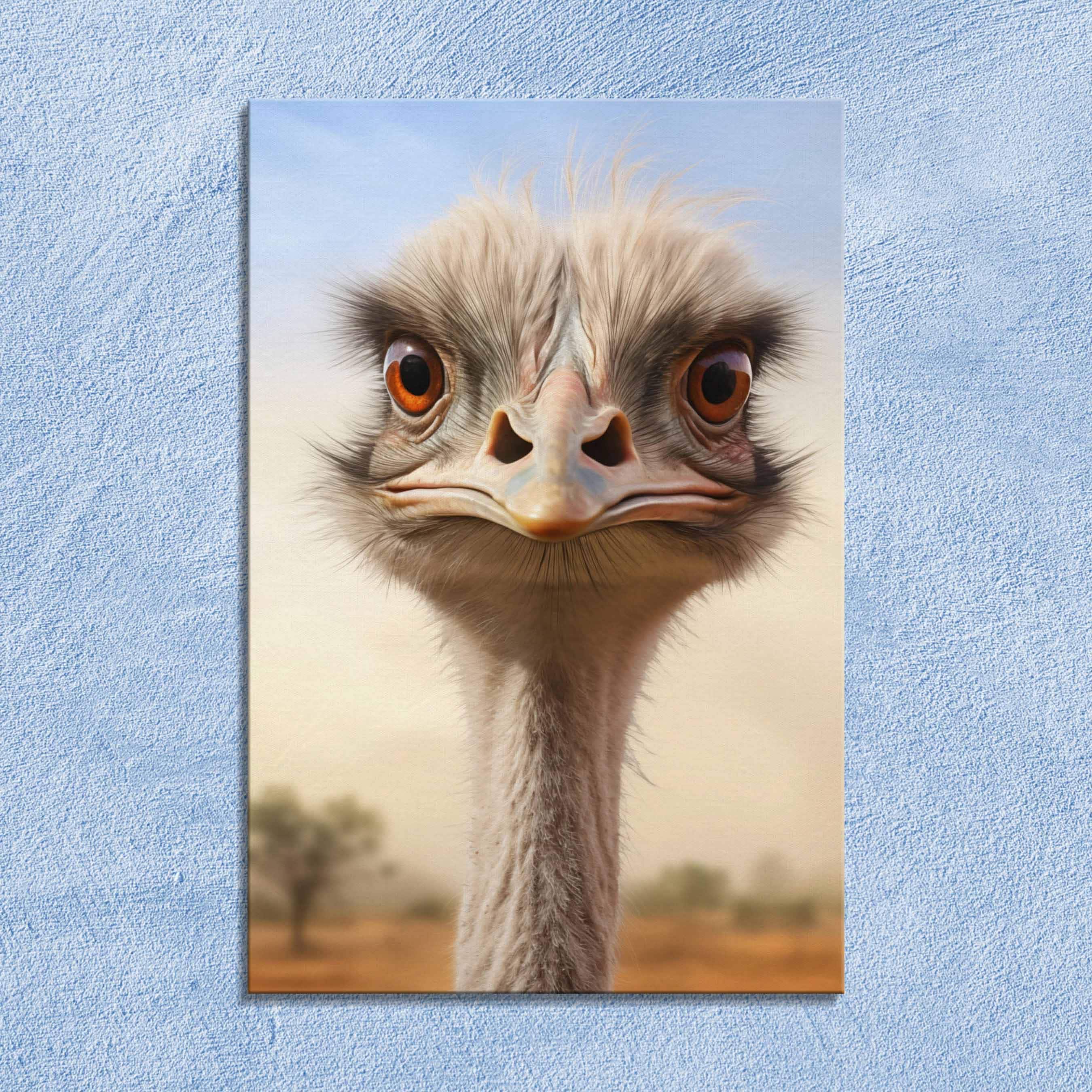 Whimsical Ostrich Canvas Print: African Safari Animal Portrait