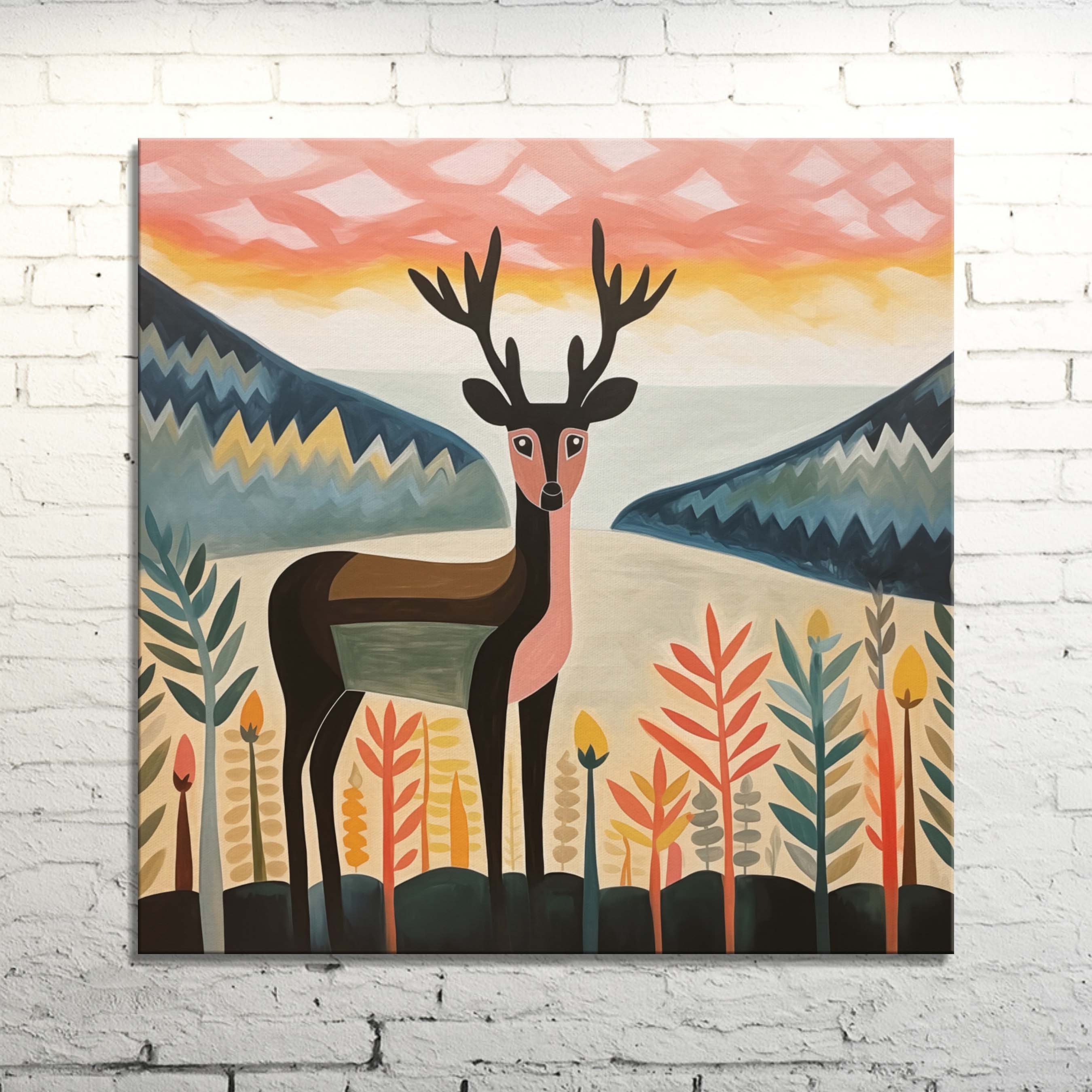 Boho Chic Deer Canvas Art: Colorful Bohemian Wildlife Print