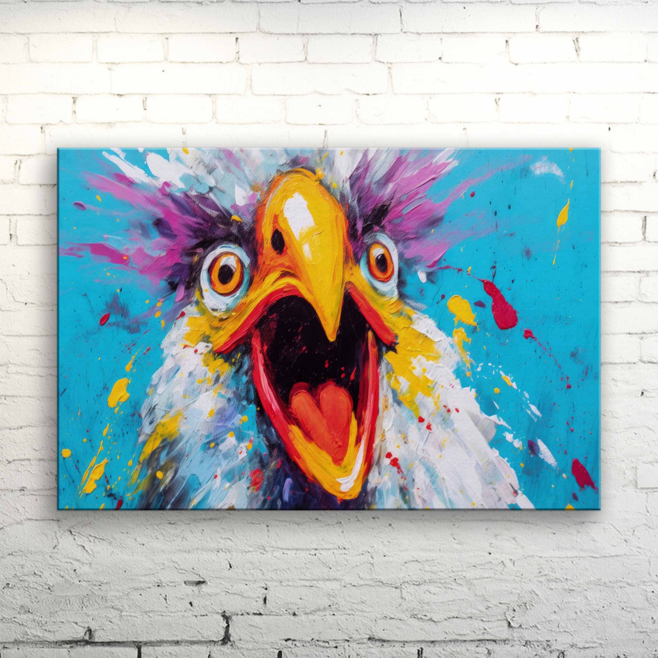 Abstract Chicken Canvas Print: Vibrant Pop Art Farmhouse Decor