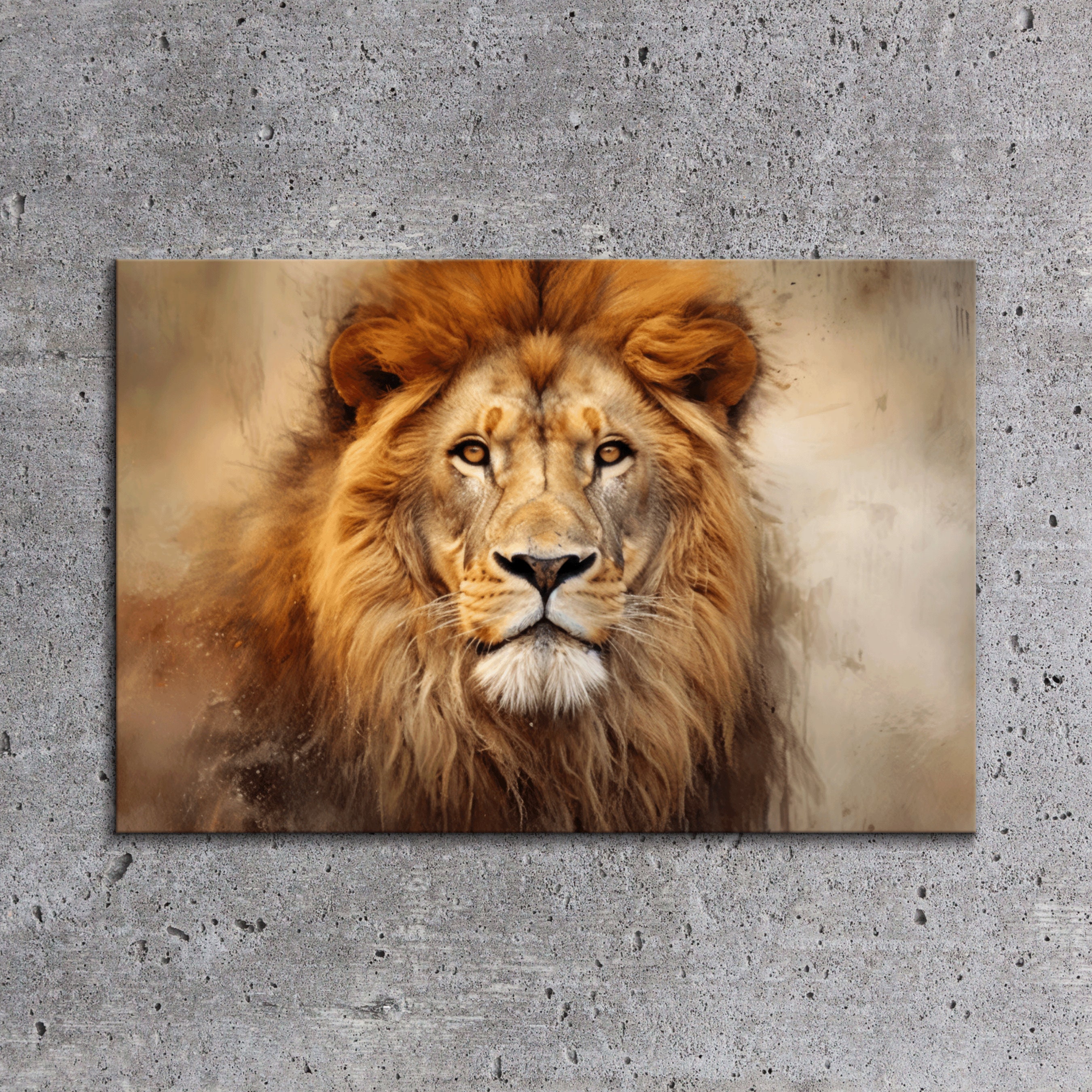 Vintage Lion Oil Painting Canvas Print: African Savanna Decor