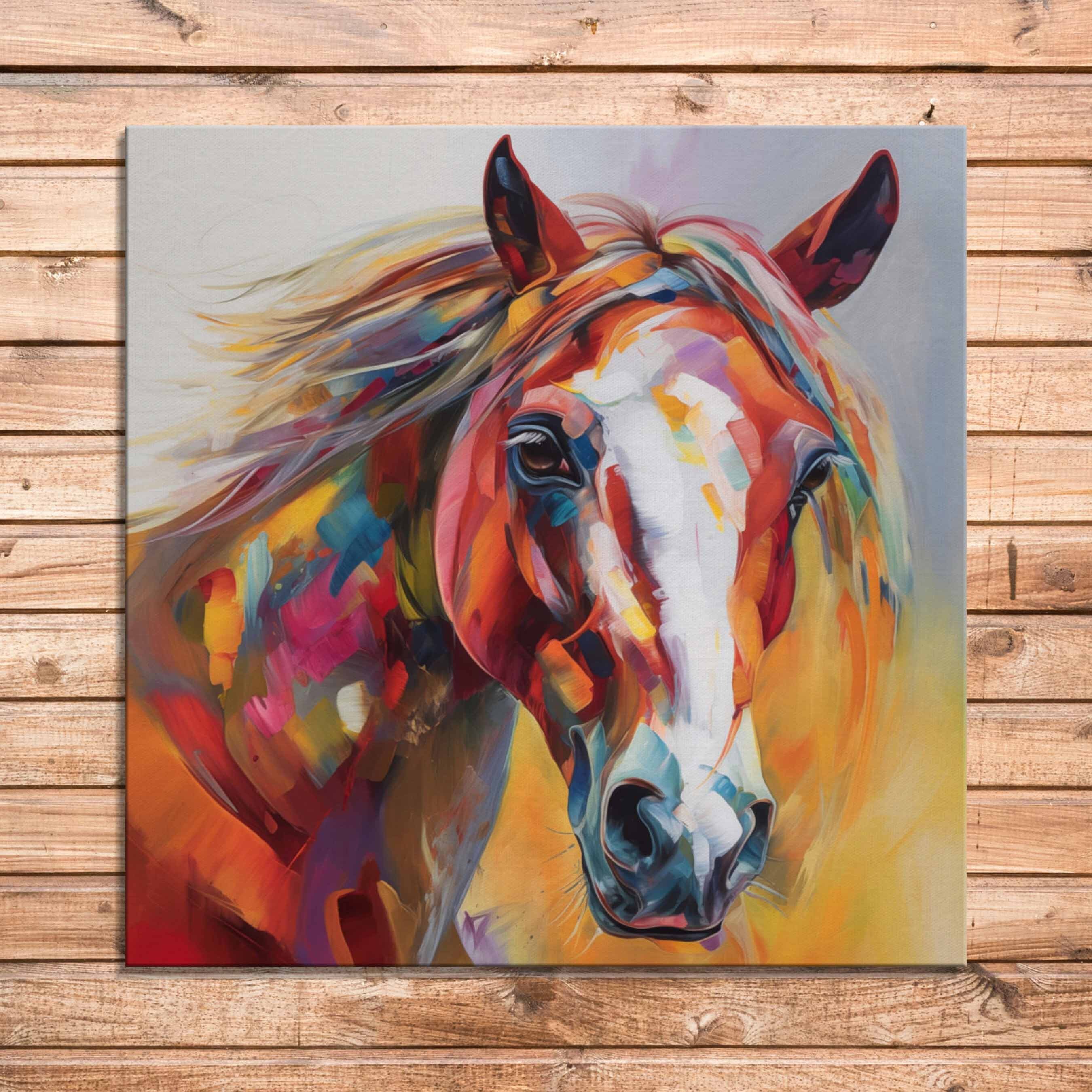 Colorful Horse Canvas Art: Abstract Oil Painting Style Print