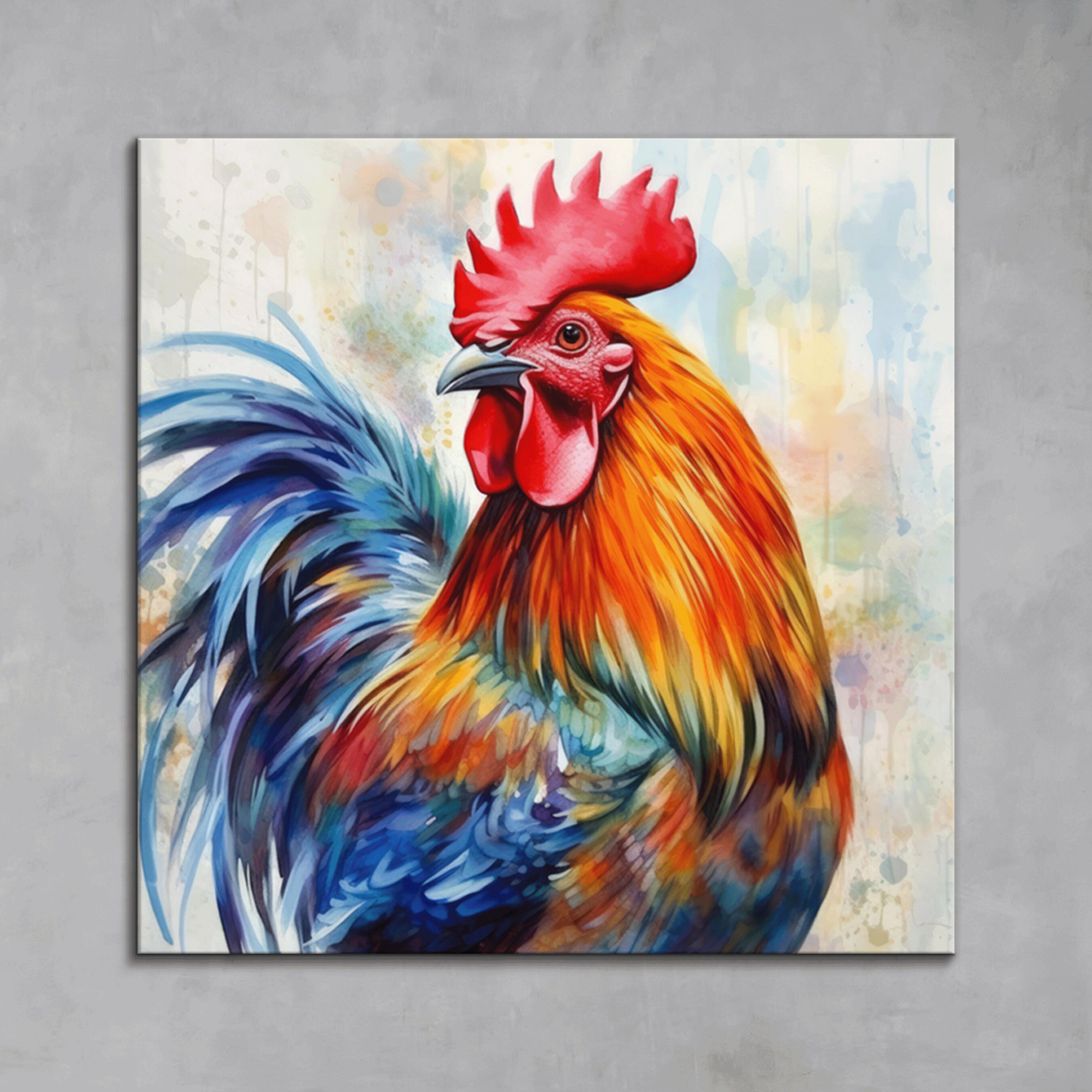 Rooster Watercolor Canvas Art: Vibrant Farmhouse Wall Decor