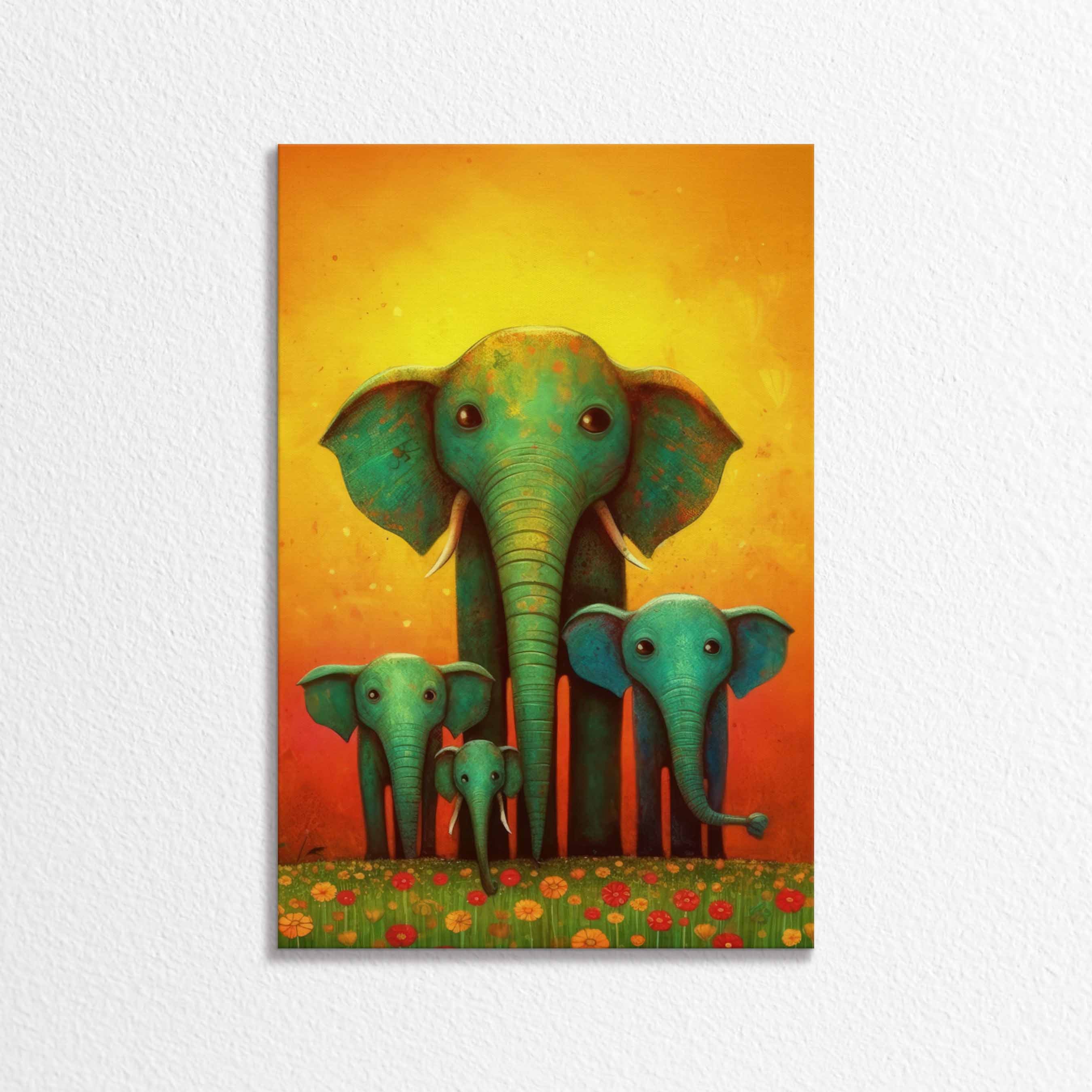 Elephant Family Canvas Art: Whimsical Safari Wall Decor