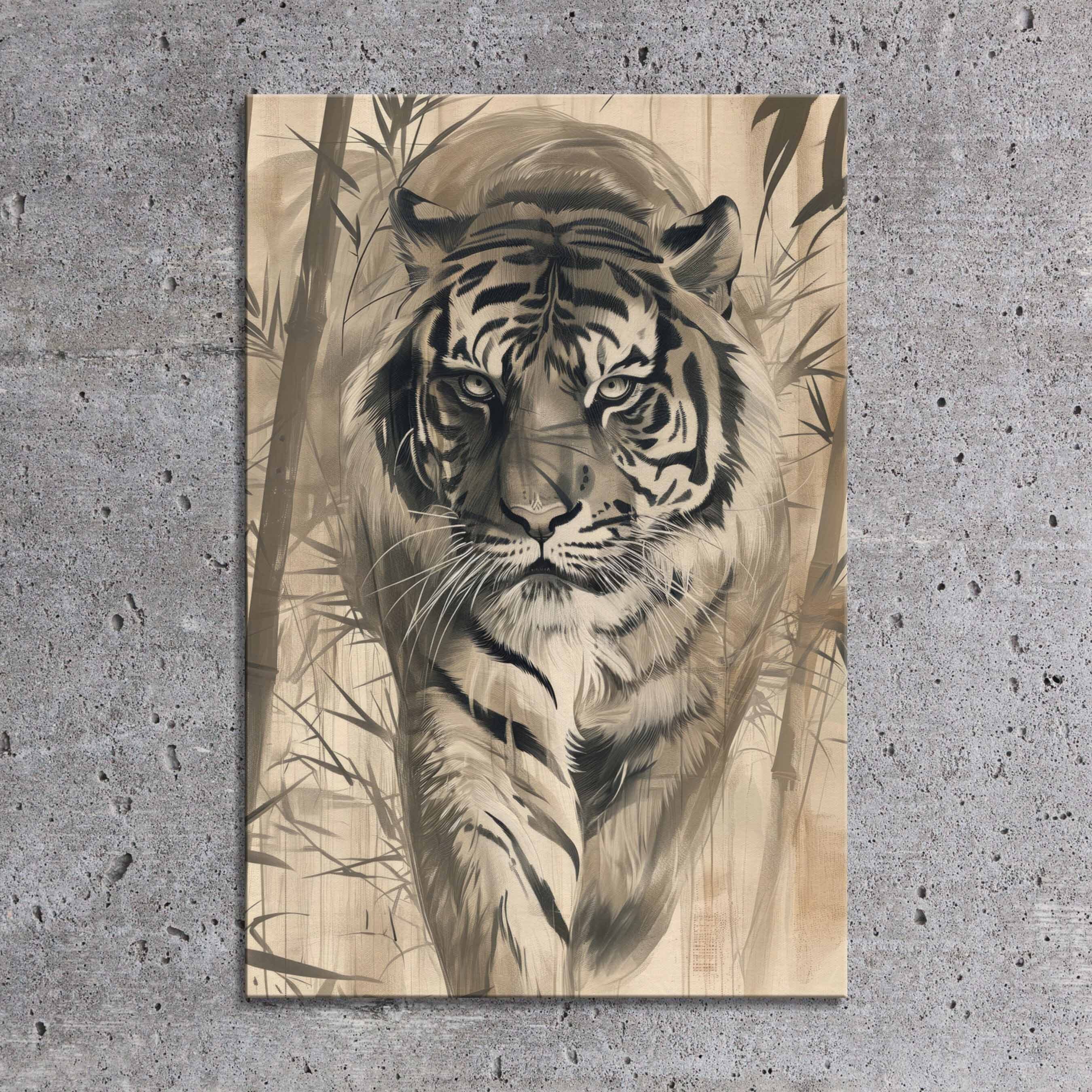 Japandi Tiger Canvas Print: Monochrome Zen Wildlife Art