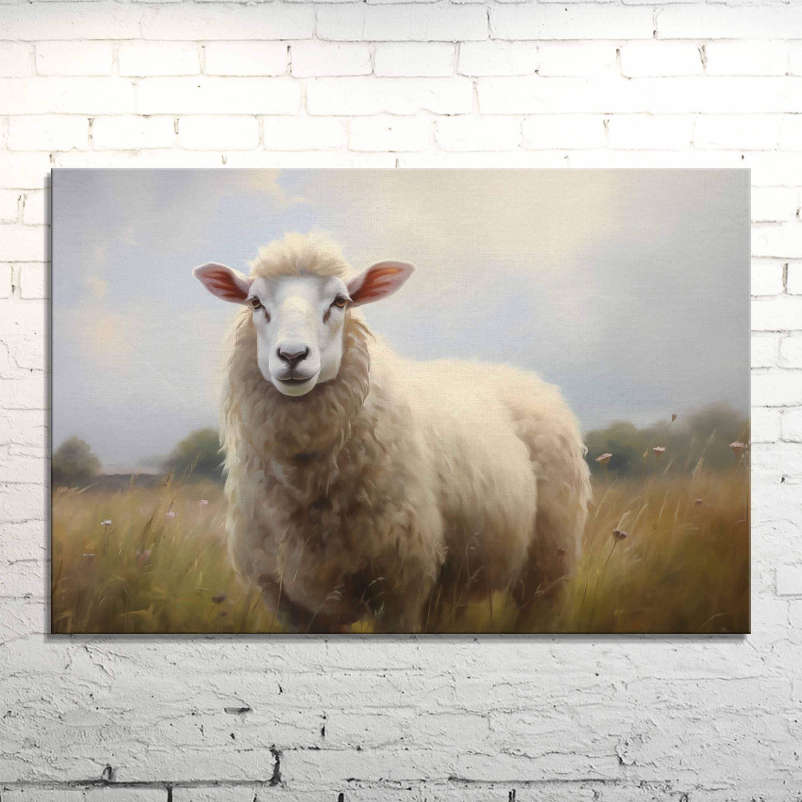 Pastoral Sheep Canvas Print: Tranquil Farmhouse Art