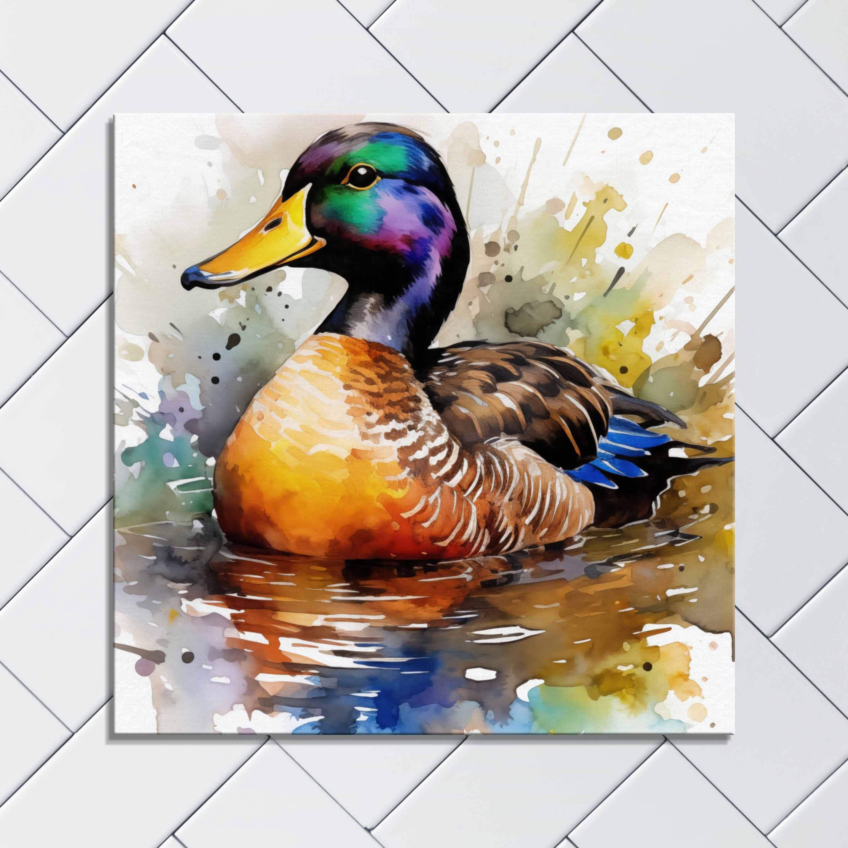 Mallard Duck Canvas Print: Vibrant Watercolor Bird Art