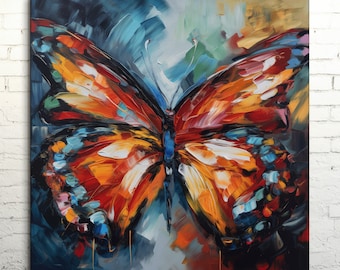 Butterfly Canvas Wall Art: Colorful Oil Painting Style Insect Portrait
