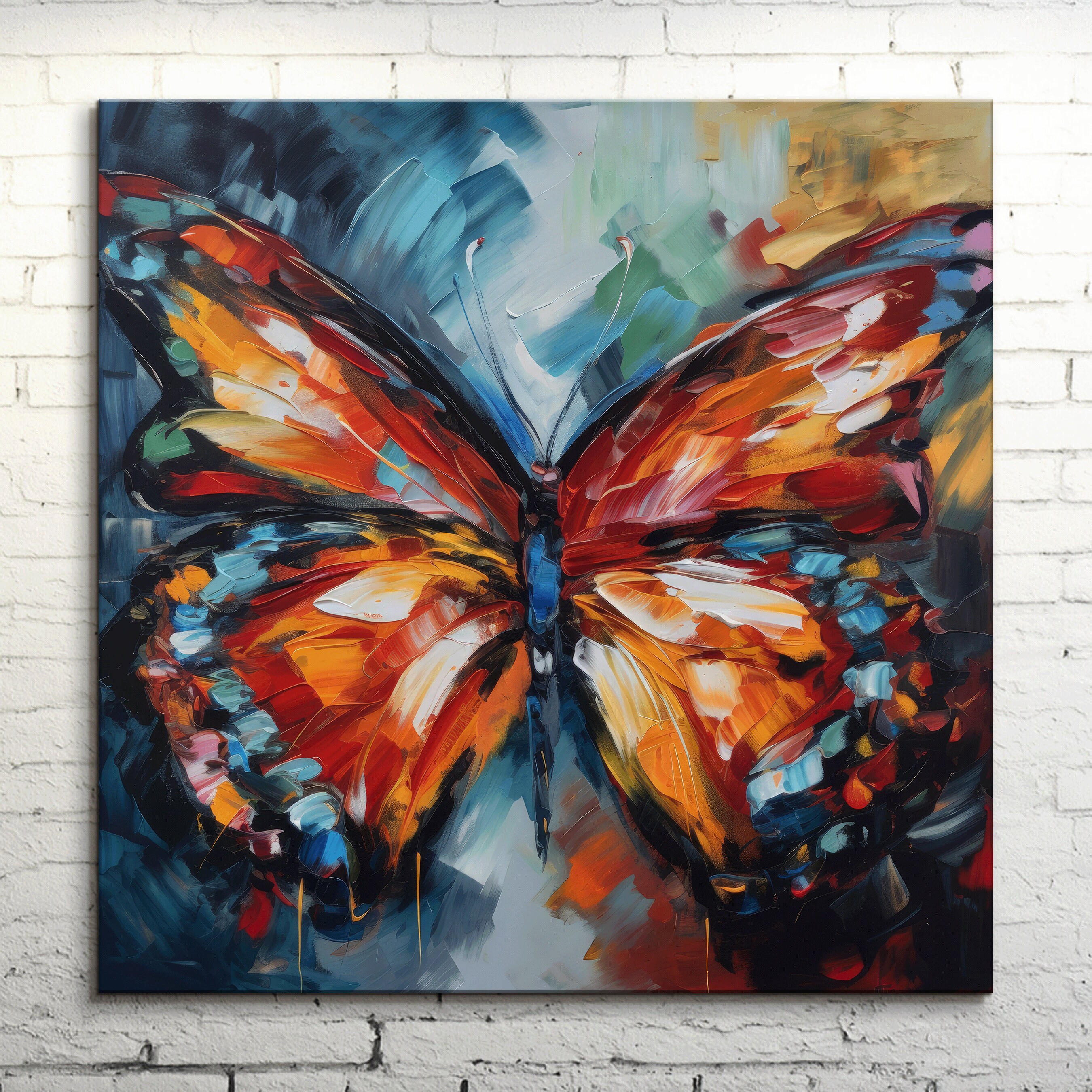 Butterfly Canvas Wall Art: Colorful Oil Painting Style Insect Portrait