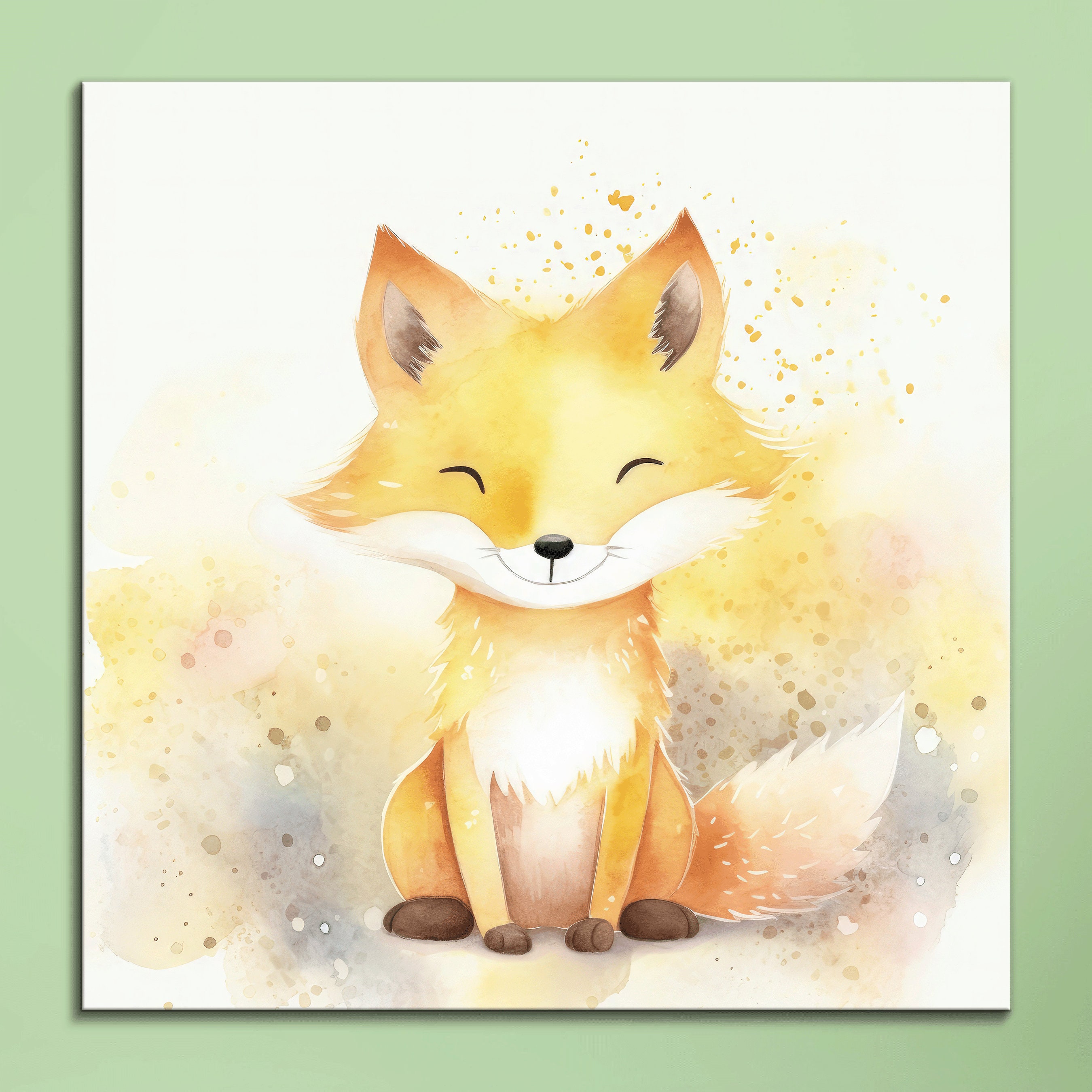 Fox Canvas Wall Art: Pastel Watercolor Nursery Decor