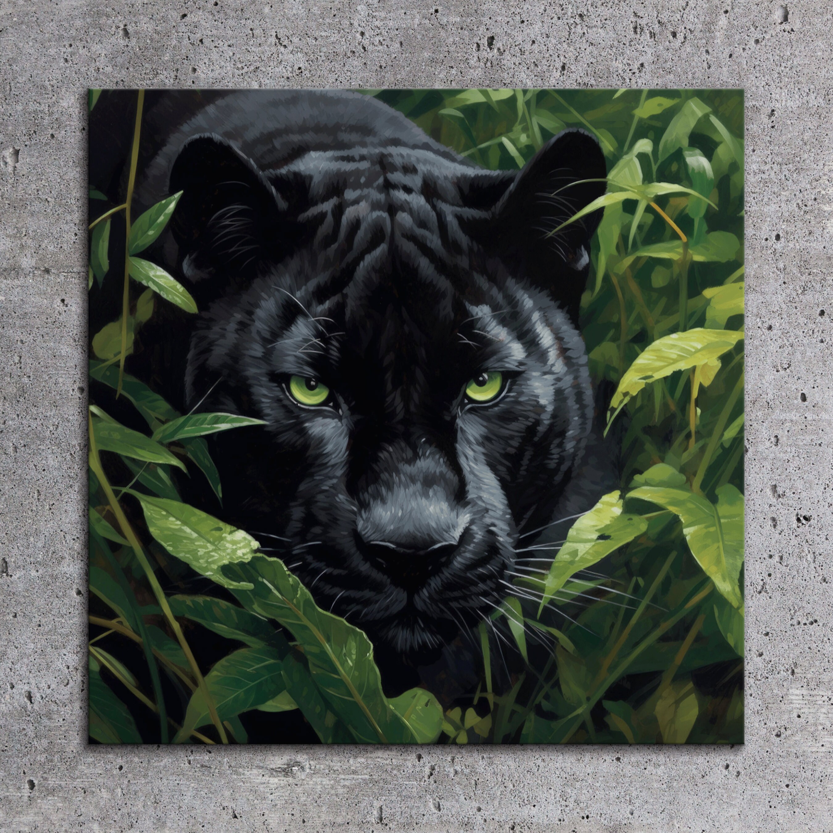 Black Panther Canvas Art: Emerald Green Eyes, Lush Jungle Print