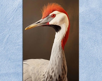 Red-Crested Crane Canvas Print: Majestic Bird Portrait, Nature-Inspired Wall Art