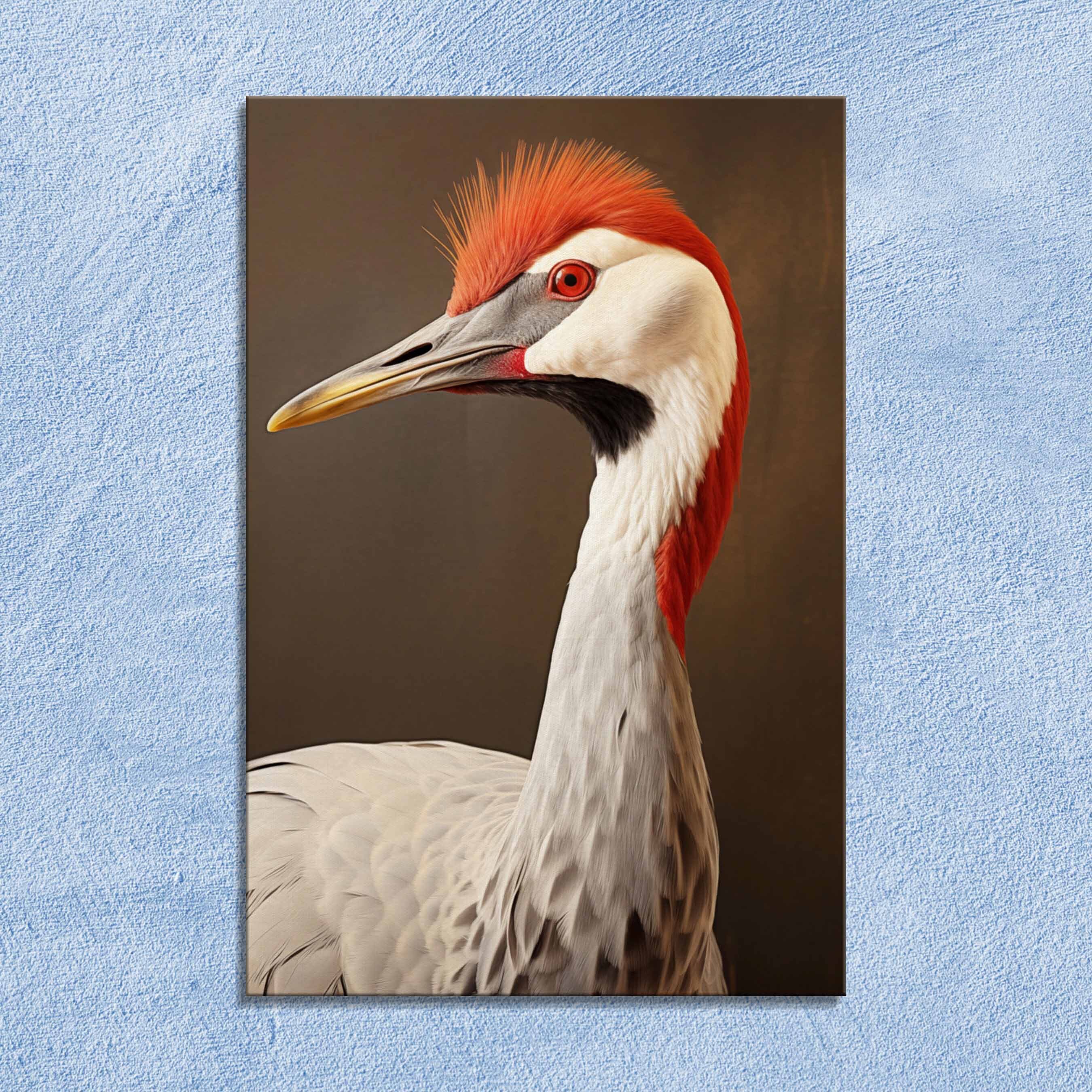Red-Crested Crane Canvas Print: Majestic Bird Portrait, Nature-Inspired Wall Art