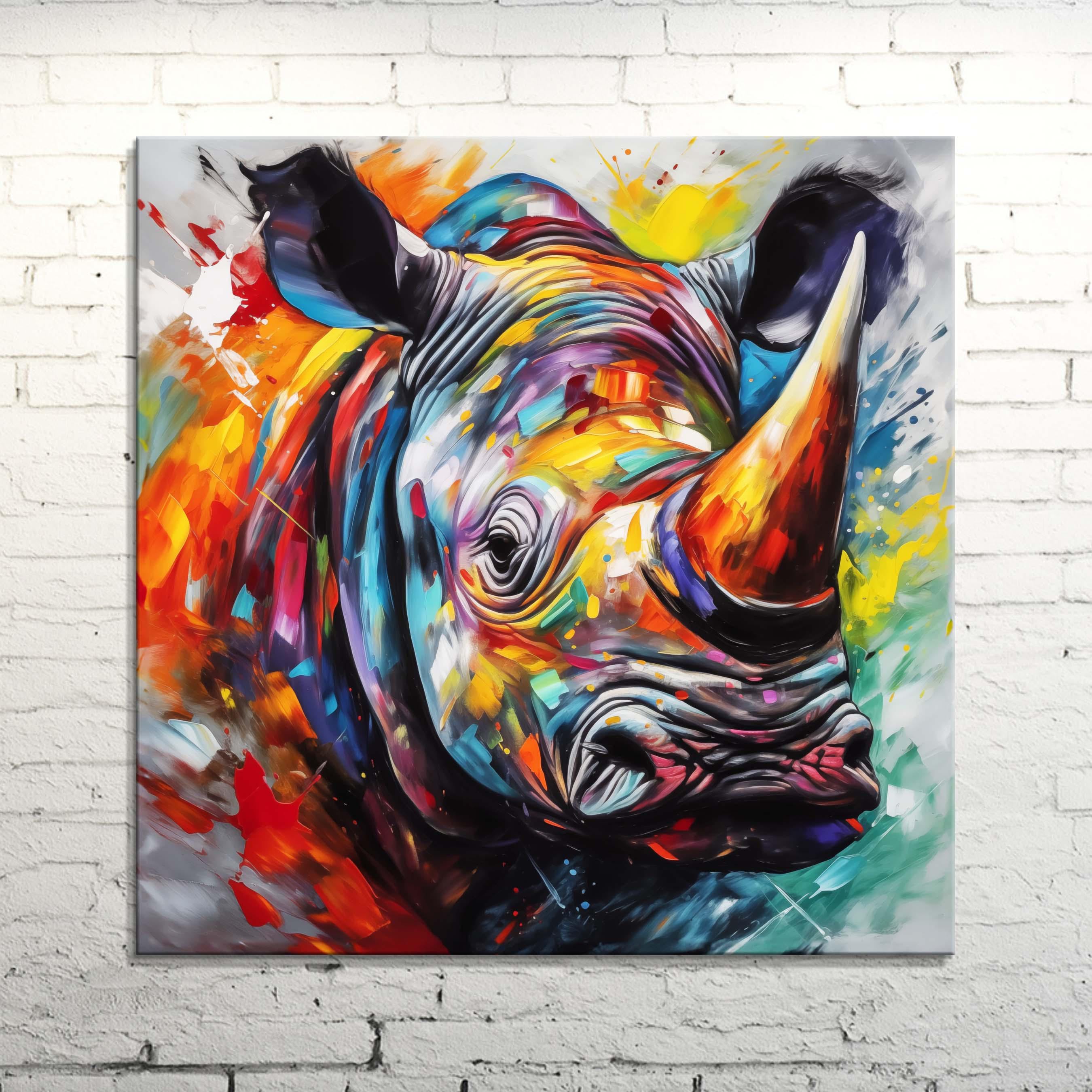 Abstract Rhinoceros Canvas Art: Colorful African Wildlife Print