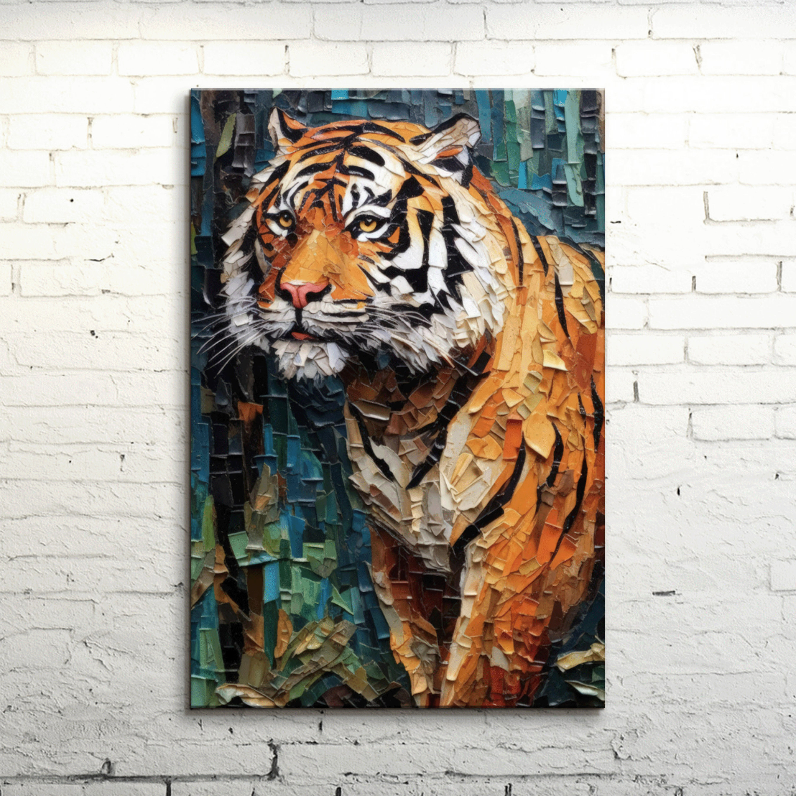 Bengal Tiger Canvas Art: Impasto Jungle Wildlife Print