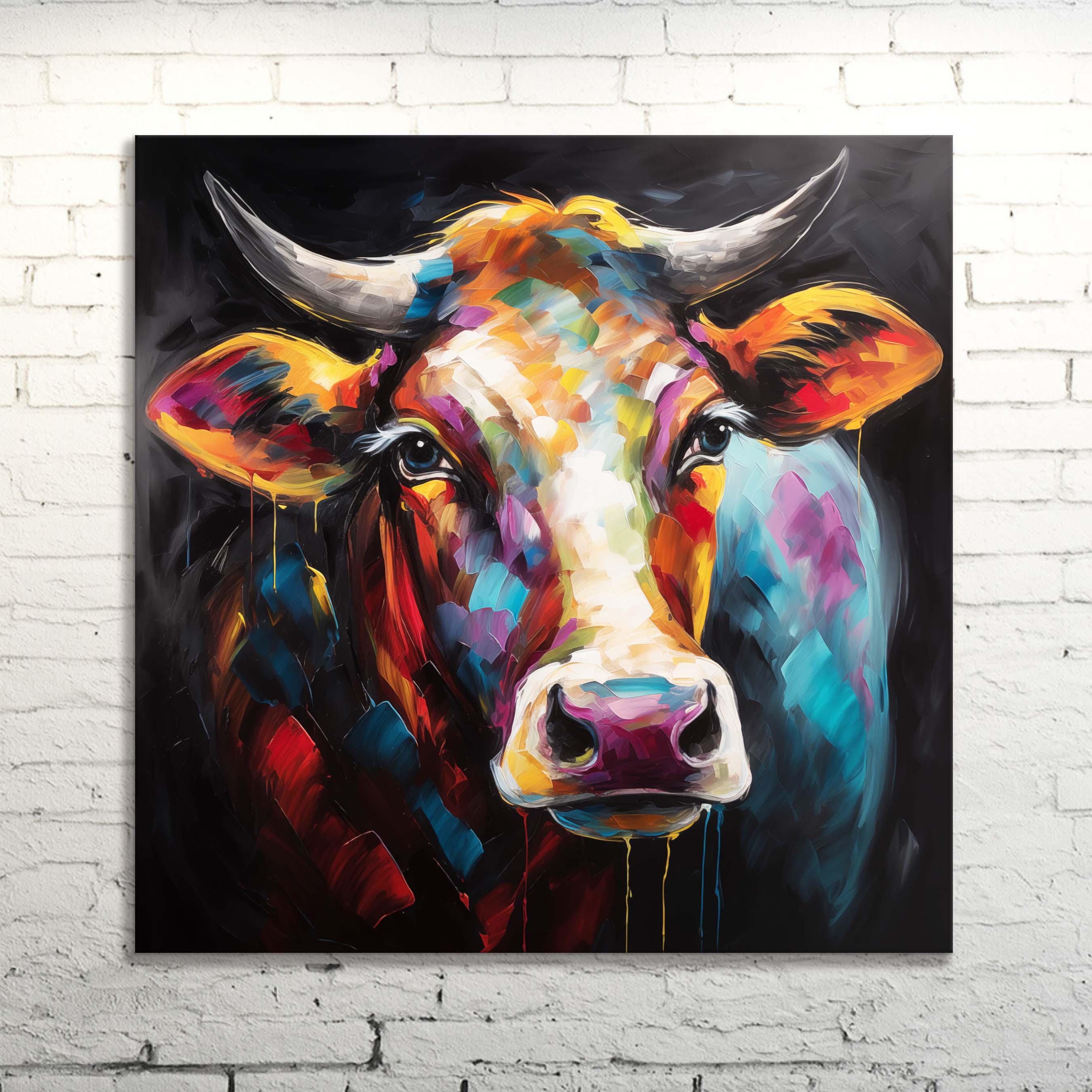 Colorful Cow Head Canvas Art: Modern Farmhouse Decor