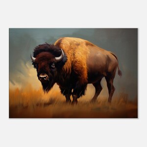 American Buffalo Oil Painting Canvas Print: Western Farmhouse Wall Art Slim