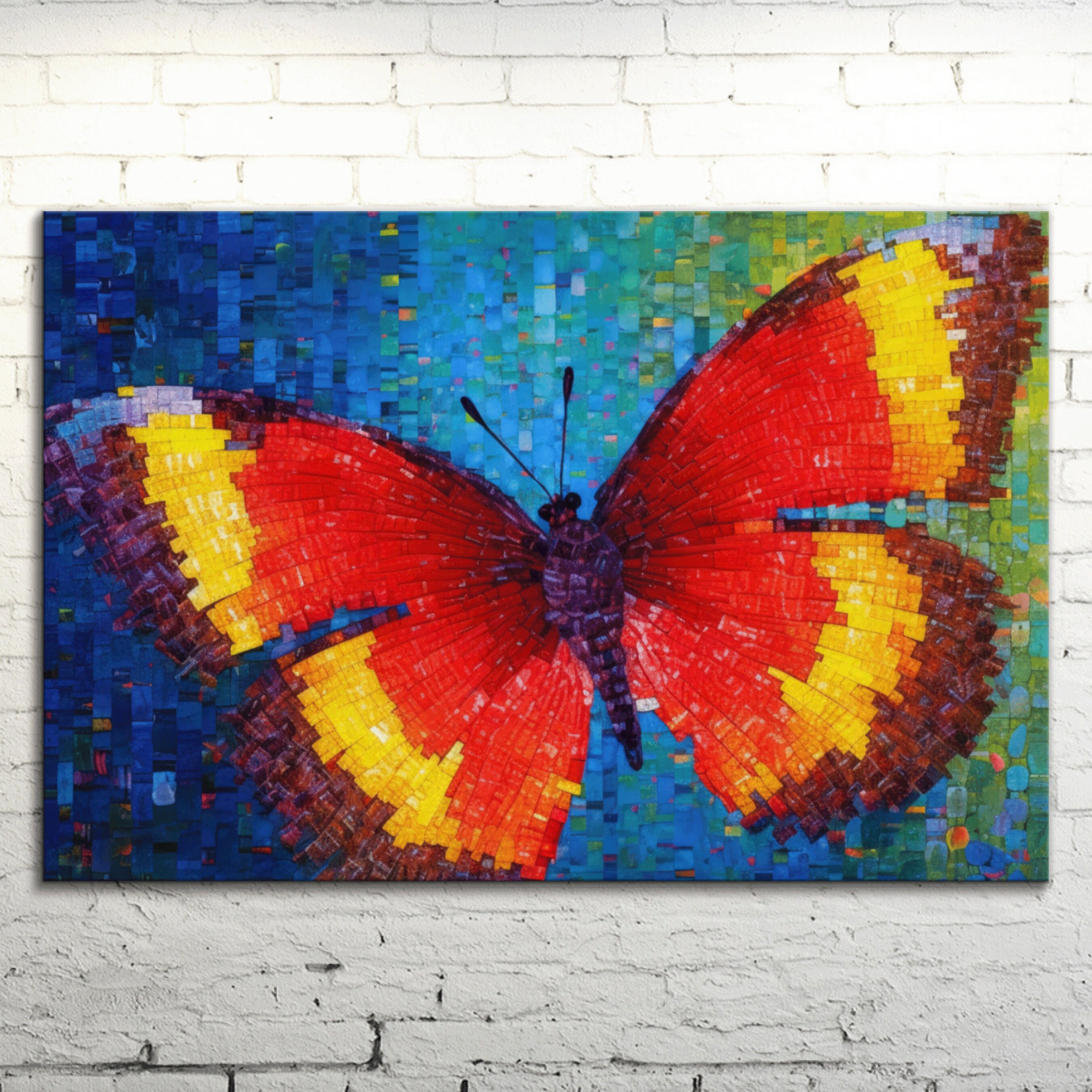 Pointillist Butterfly Canvas Print: Colorful Vibrant Wall Art