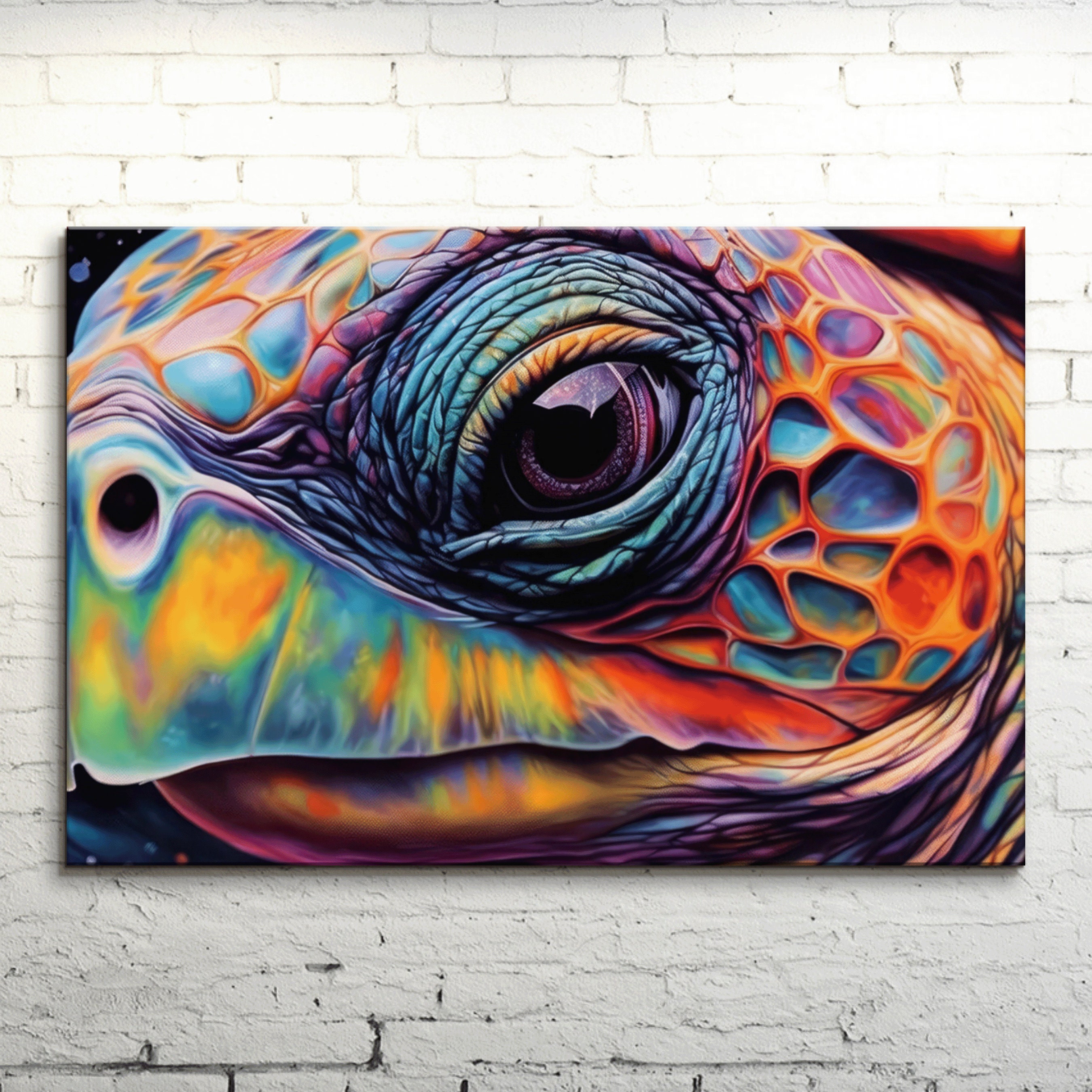 Sea Turtle Eye Canvas Print: Vibrant Marine Life Portrait