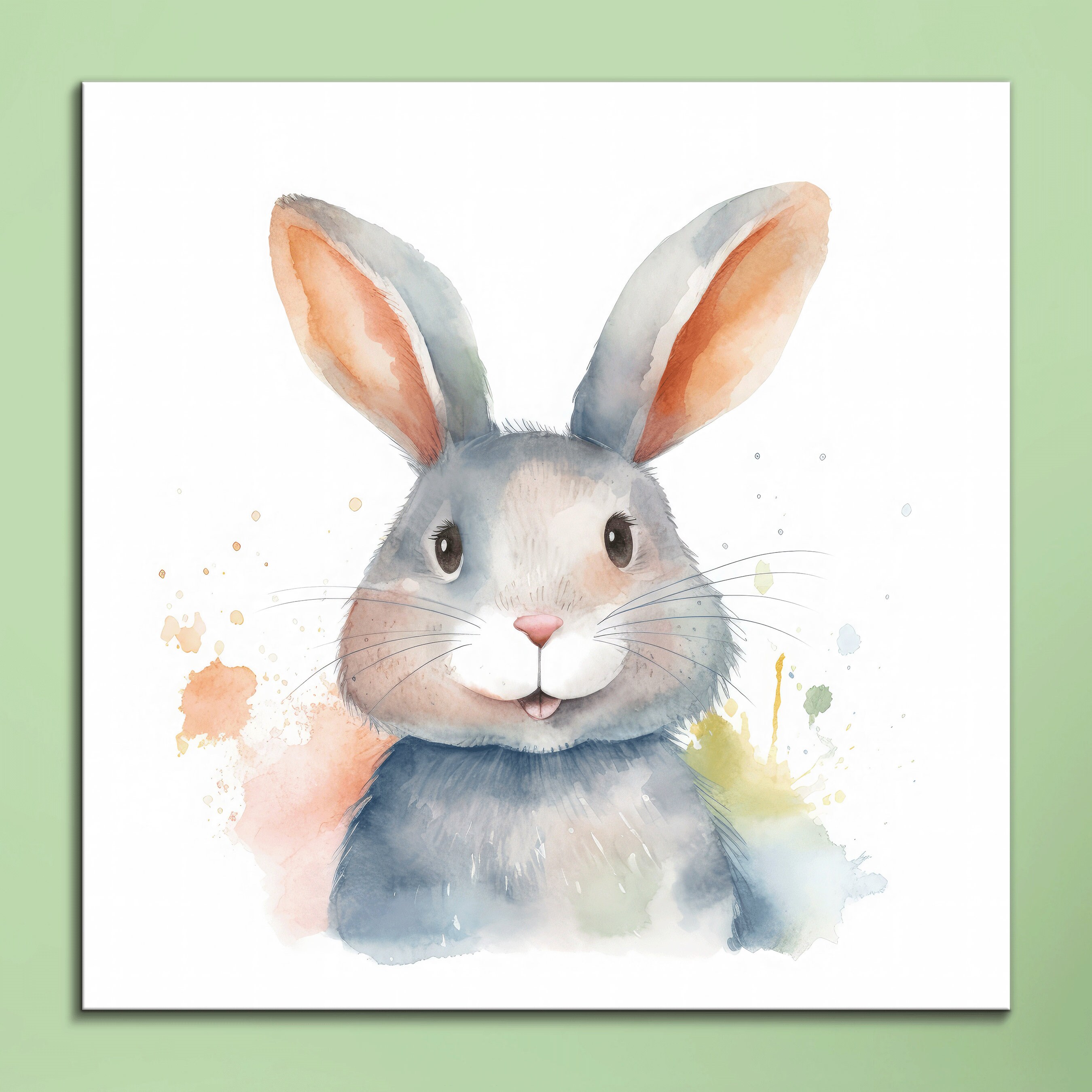 Watercolor Rabbit Canvas Art: Whimsical Nursery Decor