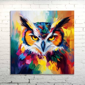 Abstract Owl Canvas Print: Modern Wildlife Art, Bold Colors