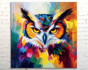 Abstract Owl Canvas Print: Modern Wildlife Art, Bold Colors