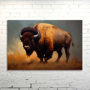 American Buffalo Oil Painting Canvas Print: Western Farmhouse Wall Art