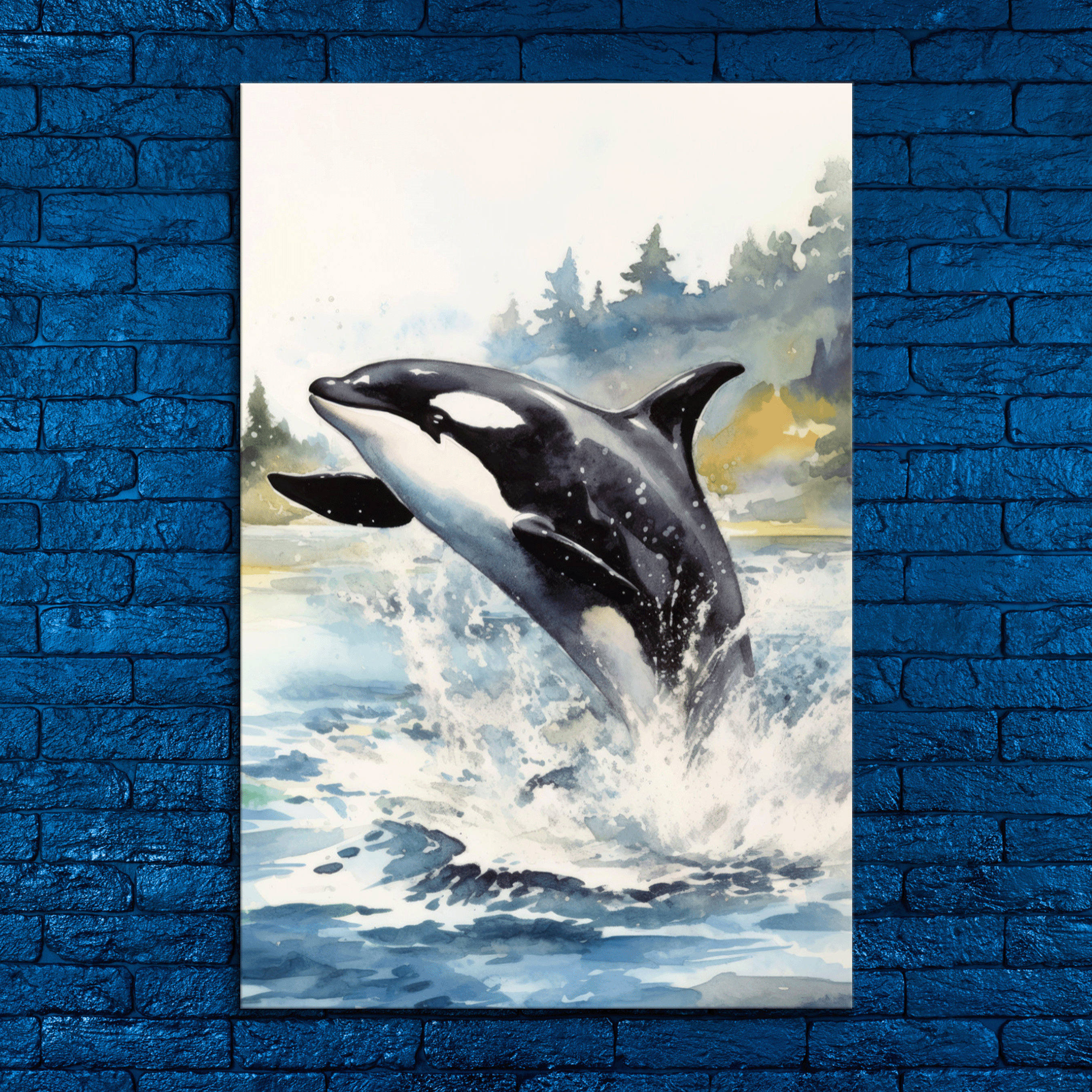 Orca Whale Watercolor Canvas Print: Majestic Marine Life Wall Art
