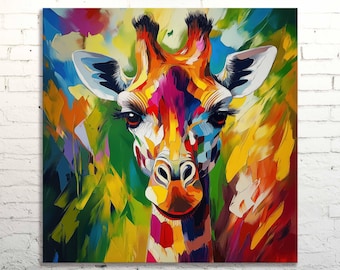 Abstract Giraffe Canvas Print: Colorful Safari Animal Wall Art