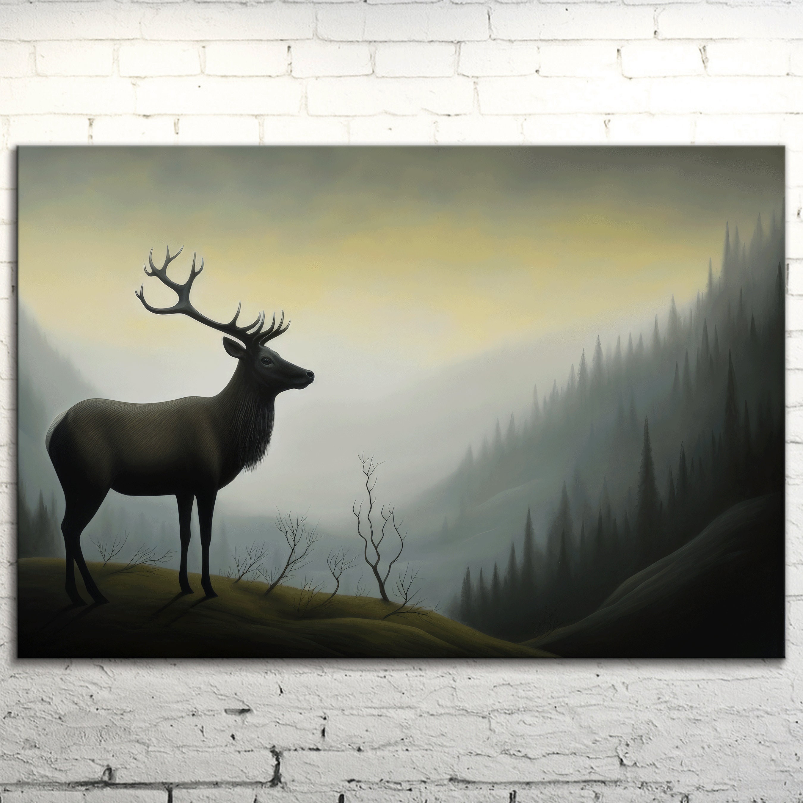 Elegant Elk Canvas Art: Dreamlike Landscape Wall Decor