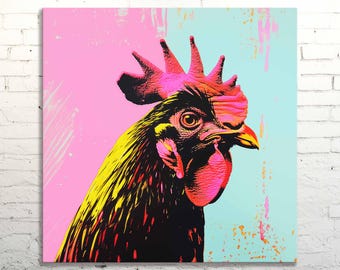 Pop Art Rooster Canvas Print: Funky Farmhouse Kitchen Decor