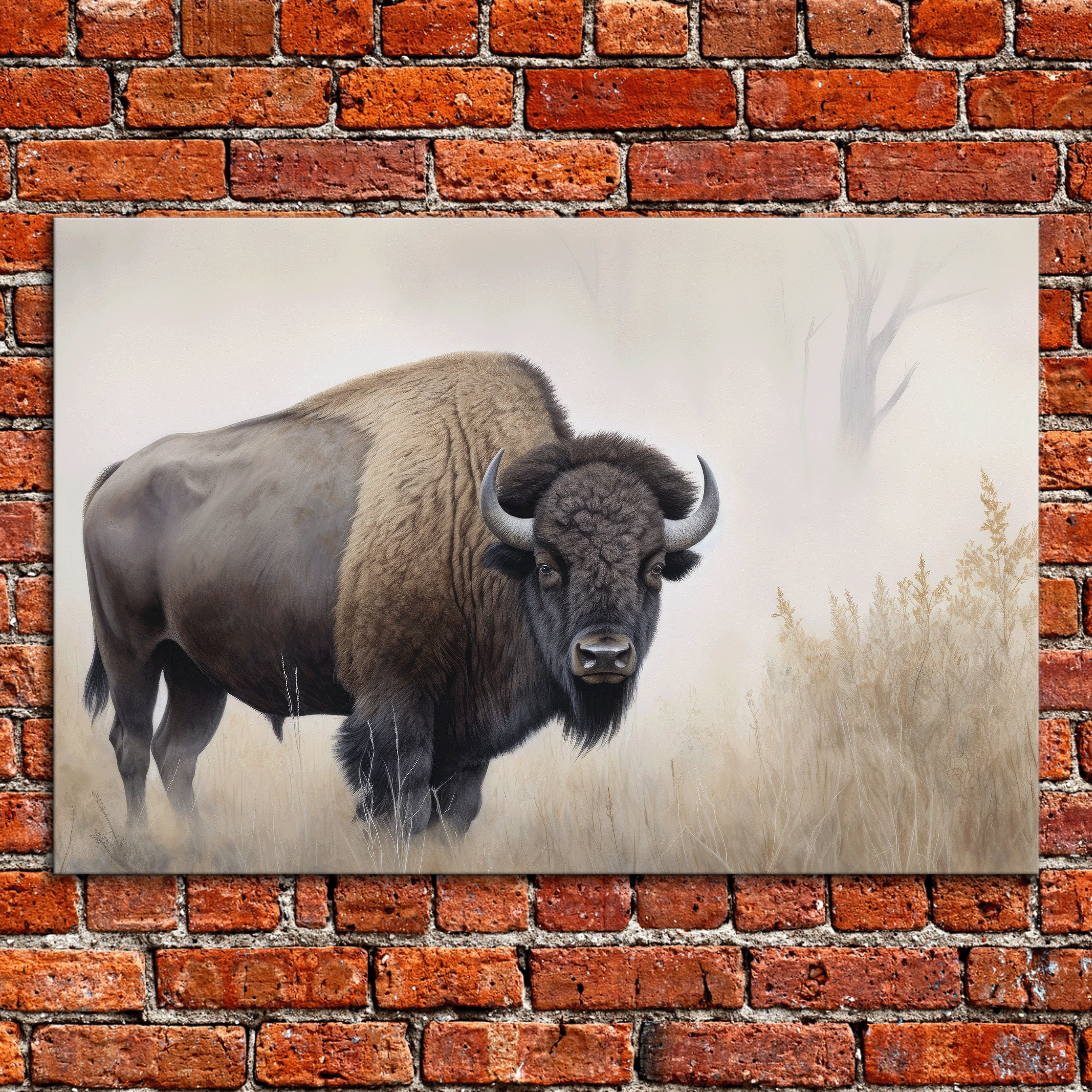 Majestic Buffalo Canvas Art: Prairie Grasslands Wildlife, Rustic Home Decor