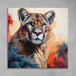 Florida Panther Canvas Print: Abstract Sunset Wildlife Art