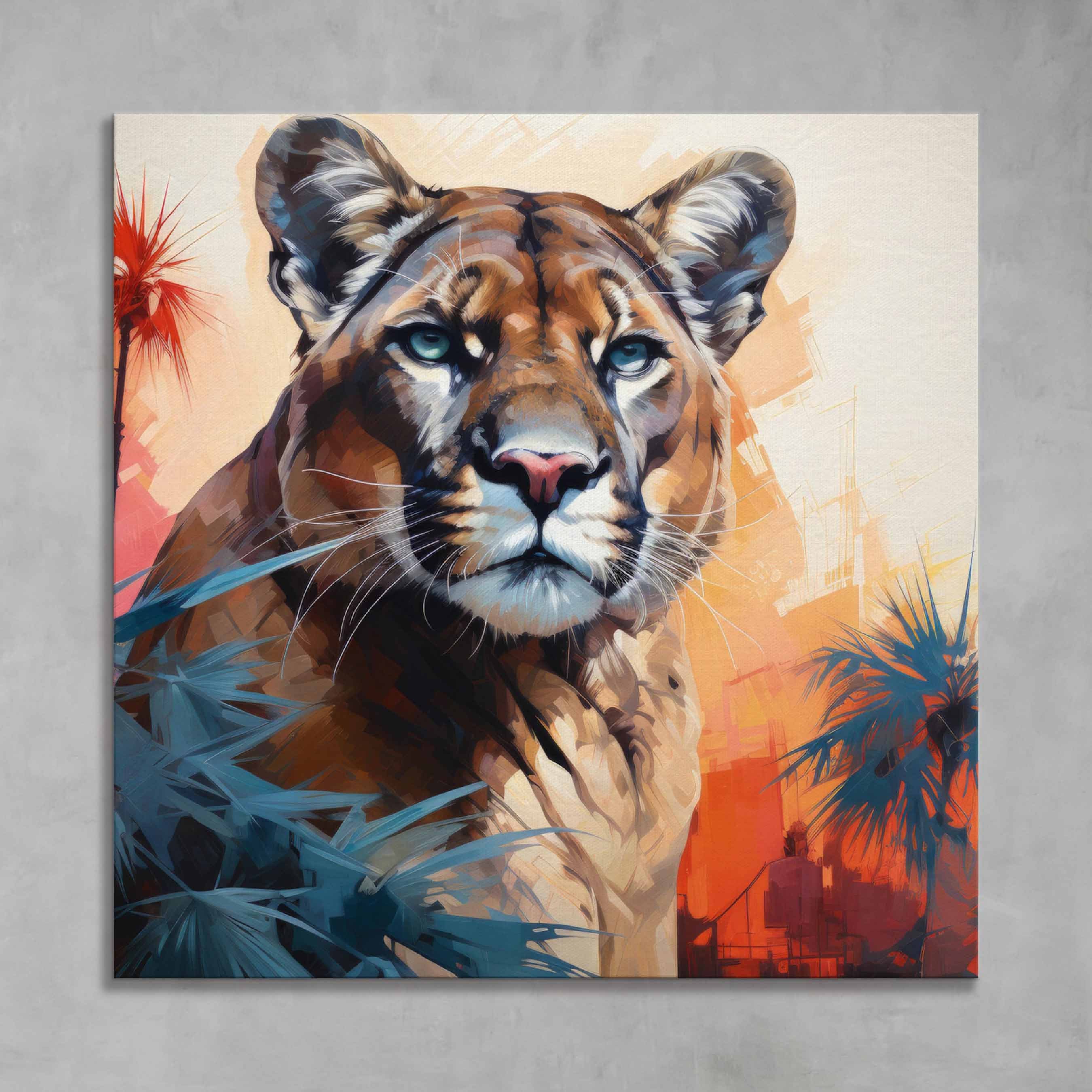 Florida Panther Canvas Print: Abstract Sunset Wildlife Art