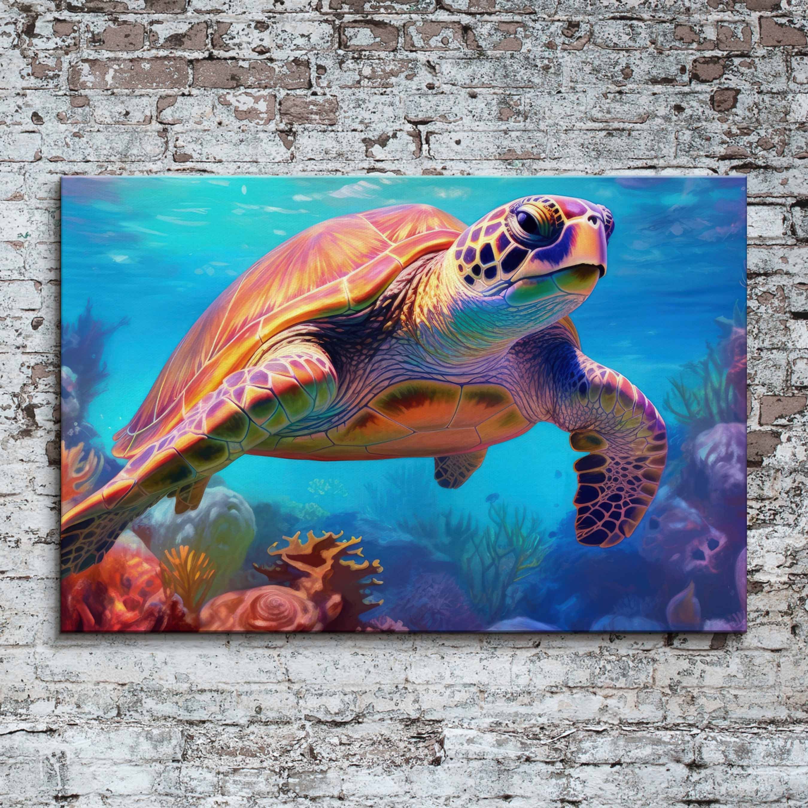 Sea Turtle Canvas Print: Coastal Home Decor, Vibrant Coral Reef