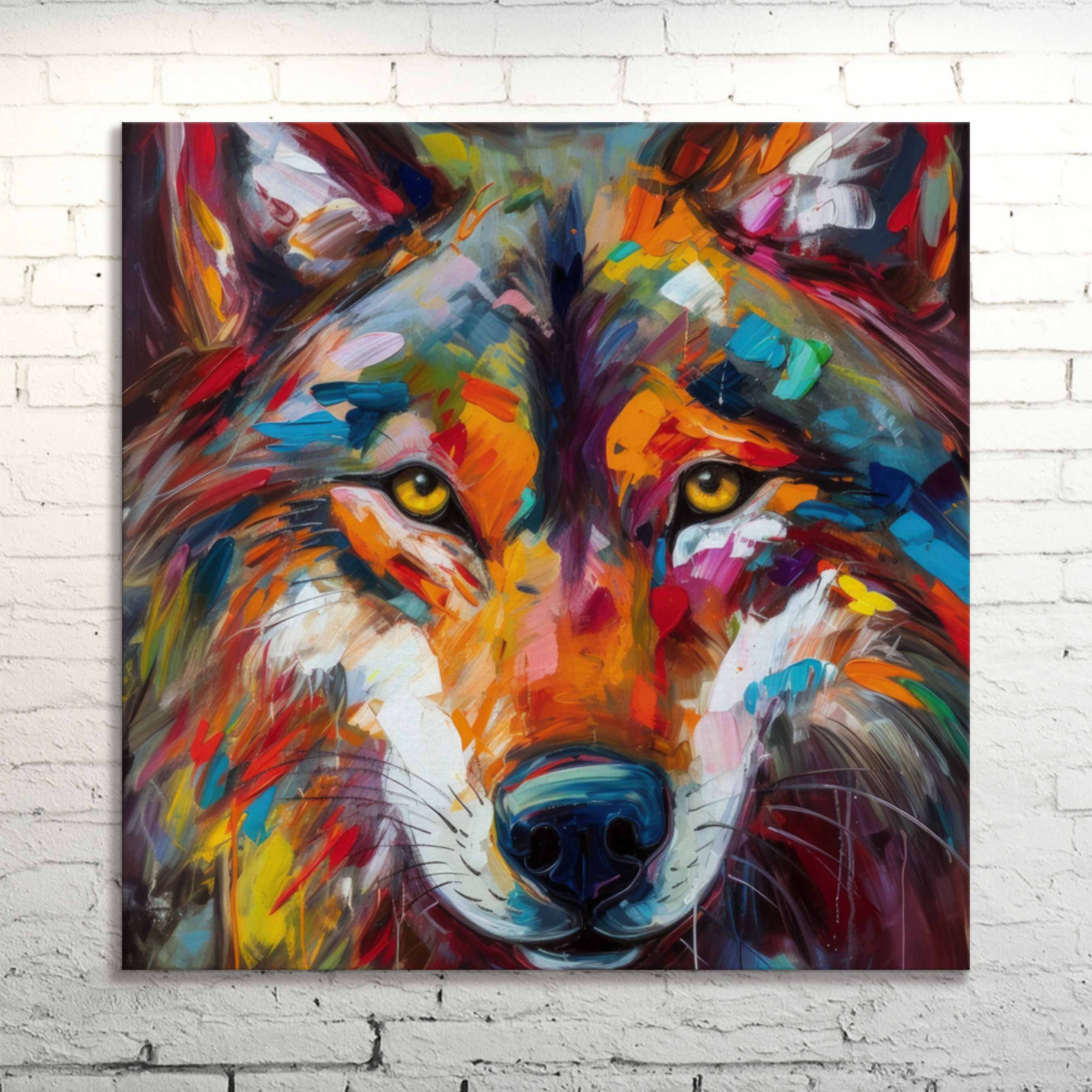 Enigmatic Wolf Canvas Art: Colorful Wildlife Oil Painting Style Decor