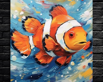 Clownfish Canvas Art, Vibrant Abstract Marine Life Print Decor for Home or Office
