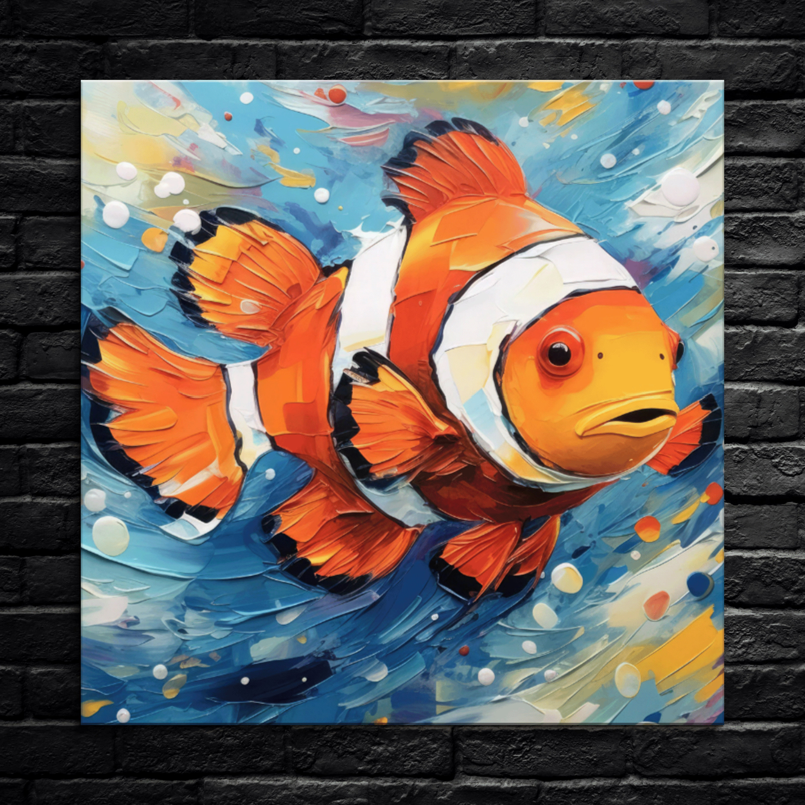 Clownfish Canvas Art, Vibrant Abstract Marine Life Print Decor for Home or Office