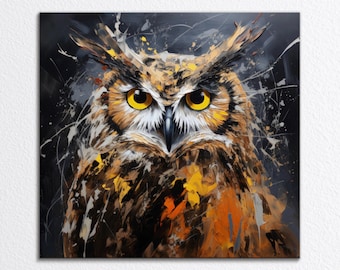 Majestic Owl Canvas Print: Impasto Abstract Expressionism Wall Art