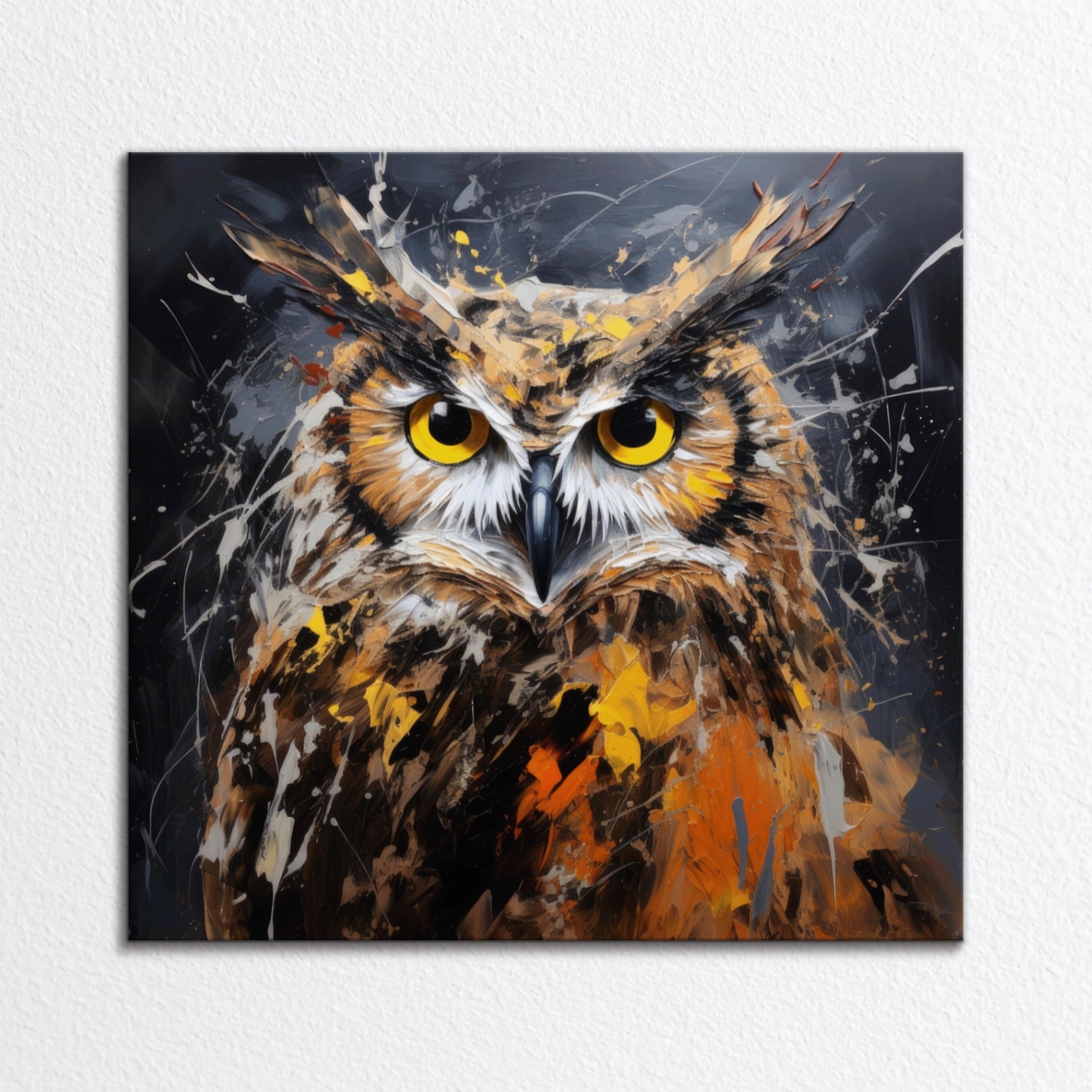 Majestic Owl Canvas Print: Impasto Abstract Expressionism Wall Art