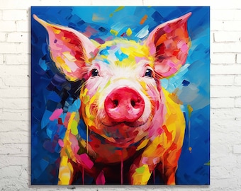 Abstract Pig Canvas Print: Modern Farmhouse Kitchen Art