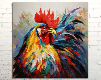 Abstract Rooster Canvas Print: Vibrant Farmhouse Wall Art
