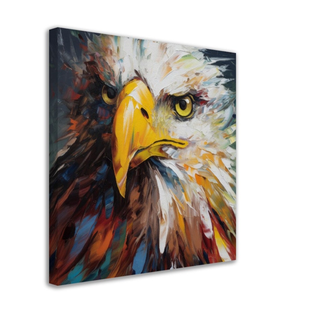 Bold Bald Eagle Canvas Wall Art Colorful Oil Painting Style Etsy