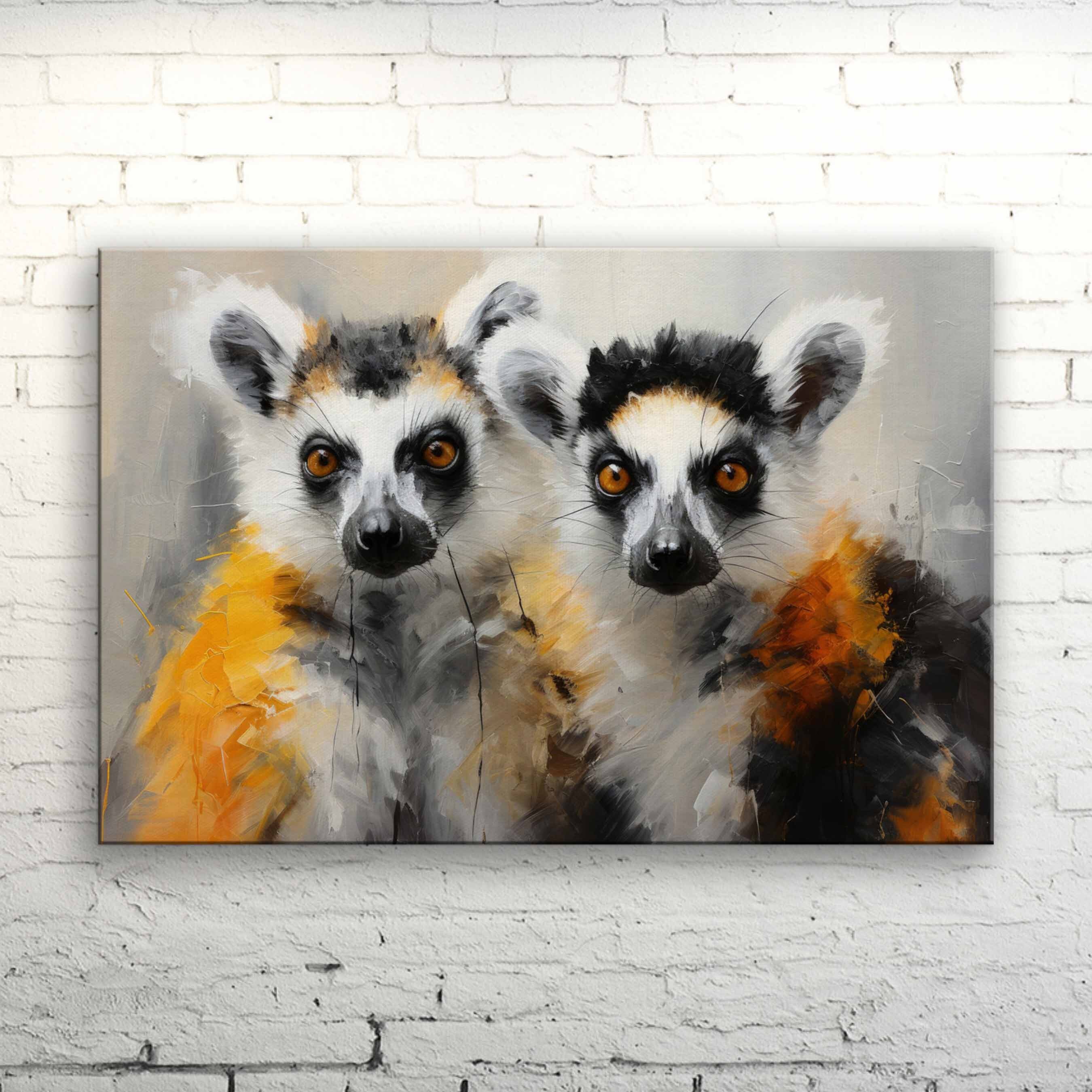 Lemurs Art Print: Abstract Wildlife Canvas Wall Decor