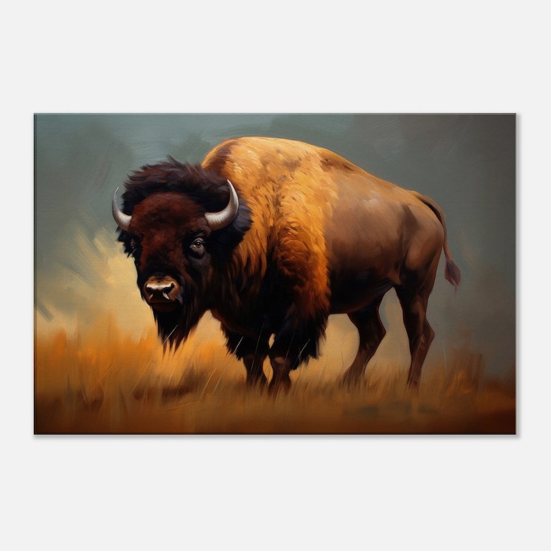 American Buffalo Oil Painting Canvas Print: Western Farmhouse Wall Art Thick