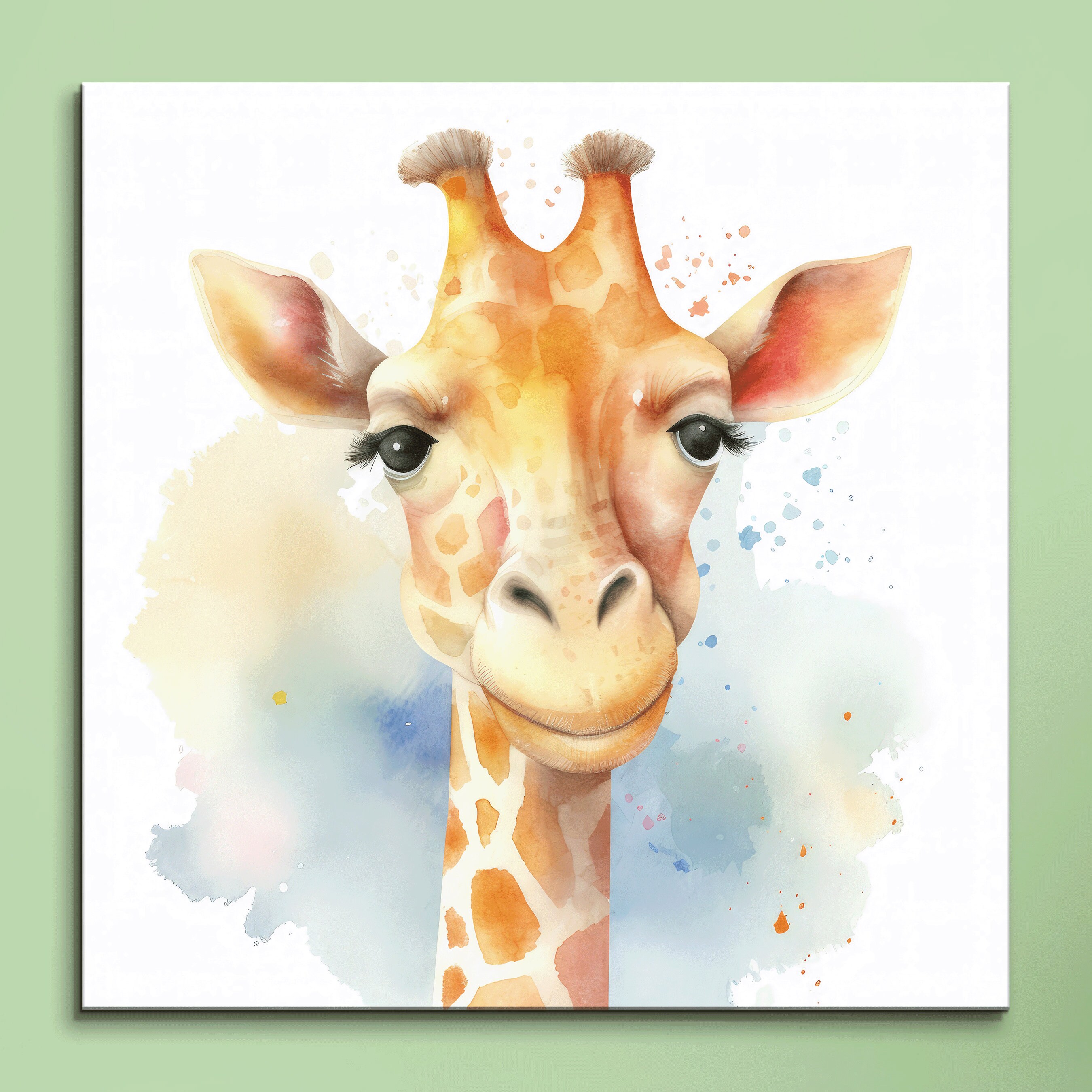 Watercolor Giraffe Canvas Art: Pastel Nursery Decor