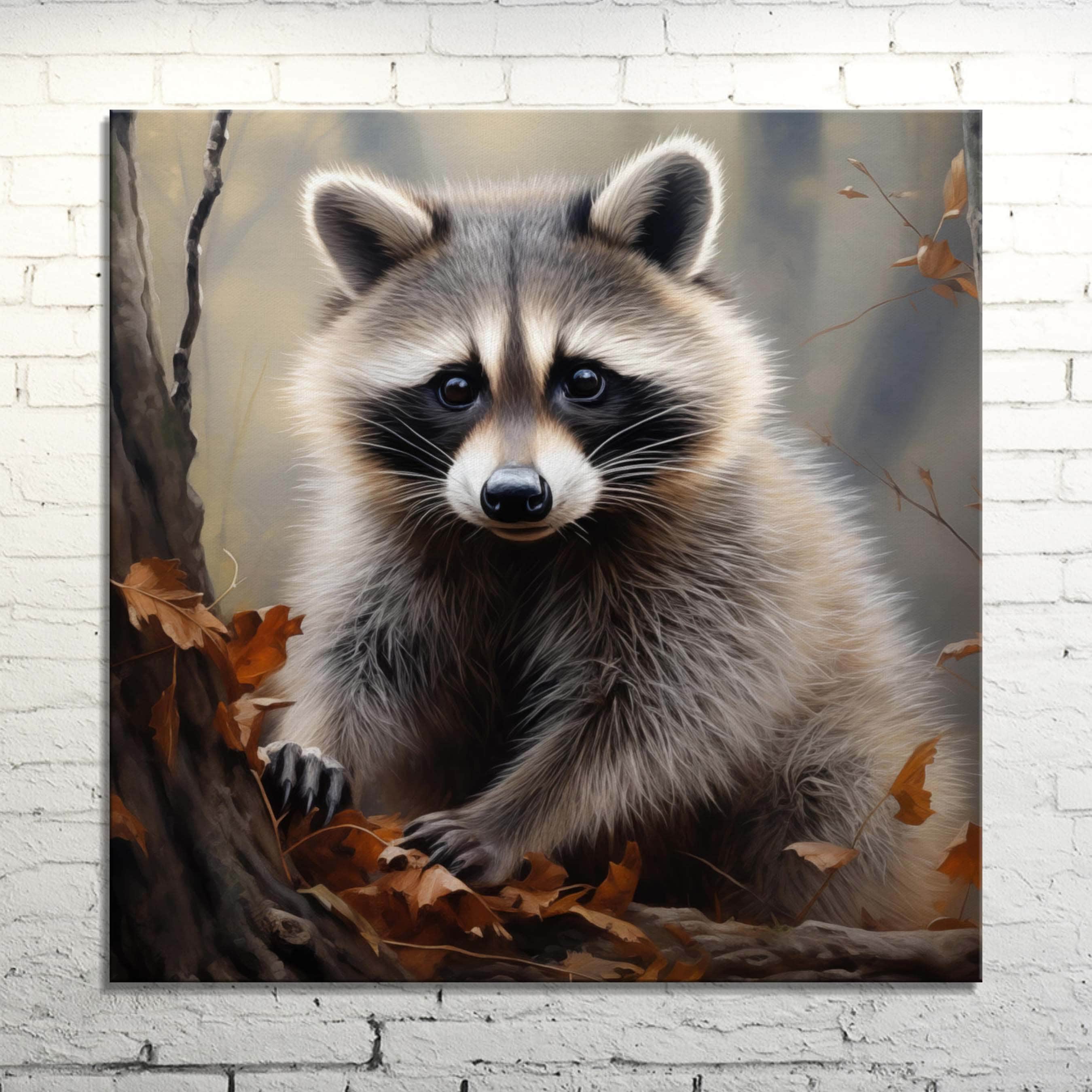 Raccoon Canvas Print: Autumn Forest Wildlife Portrait